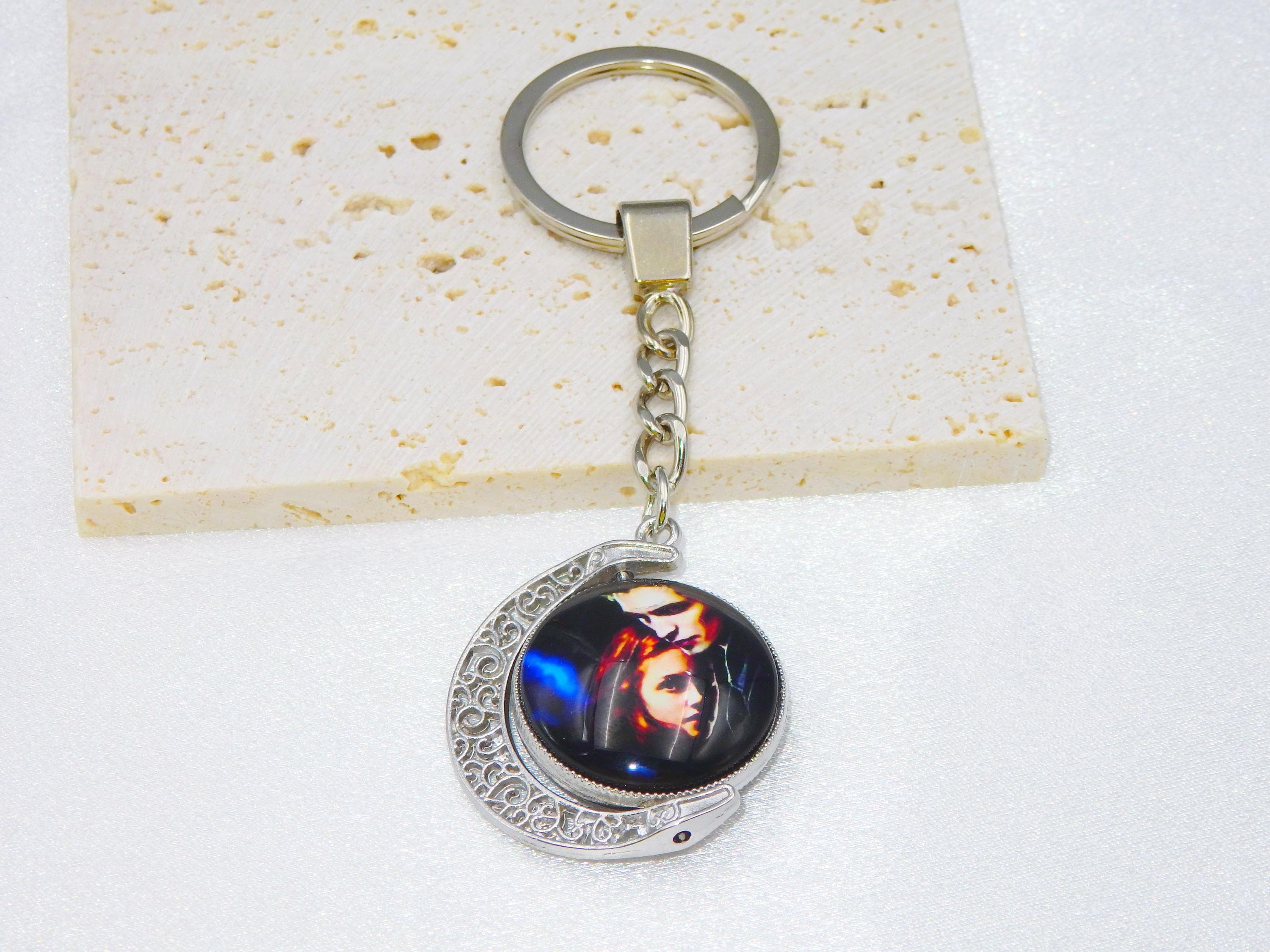Twilight 3D Glass Keychain / Floral hollow New Moon / rotatable - image 3