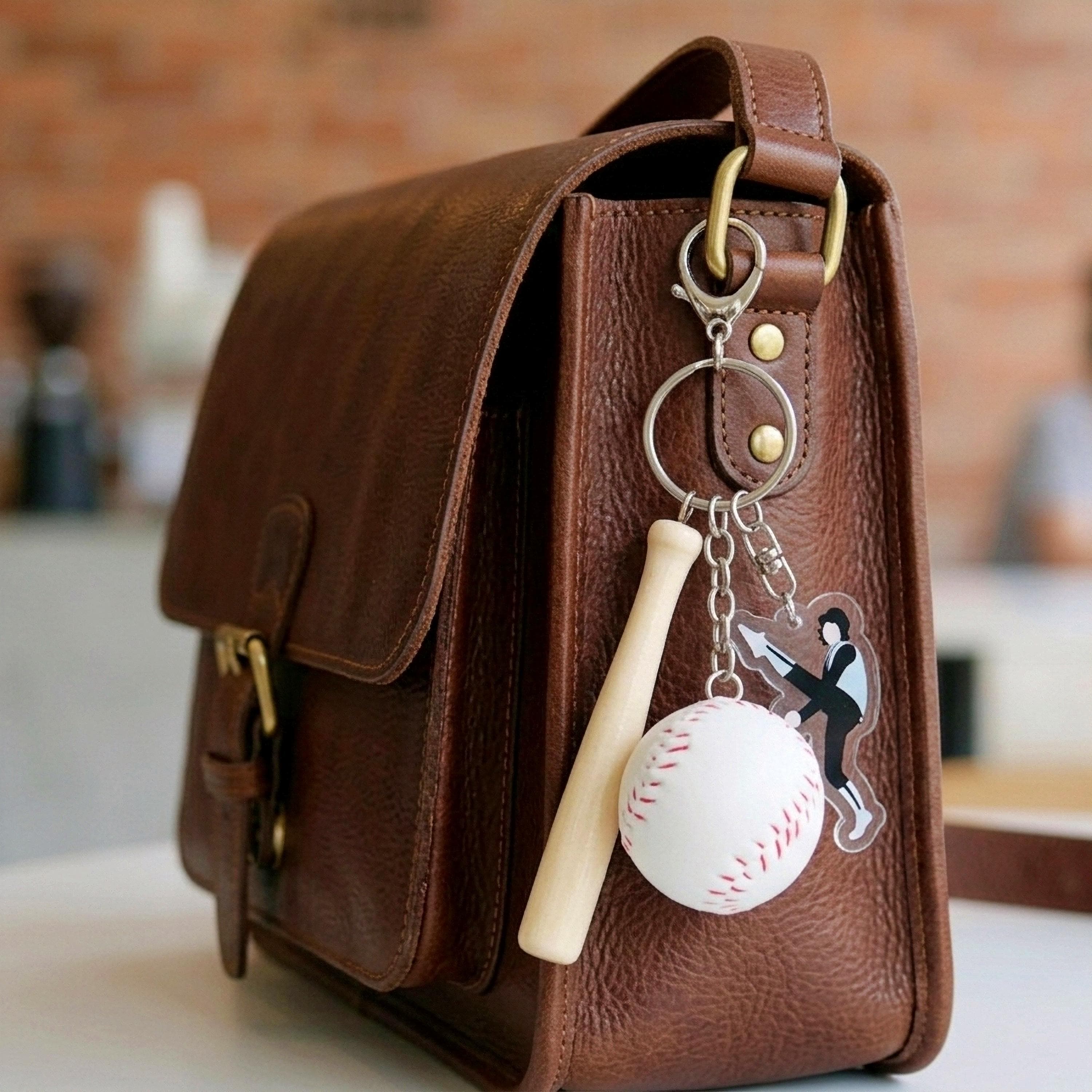 Twilight Baseball Keychain / Leather Baseball Pendant / Bag Charm / Twilight Baseball Scene / Baseball keychains