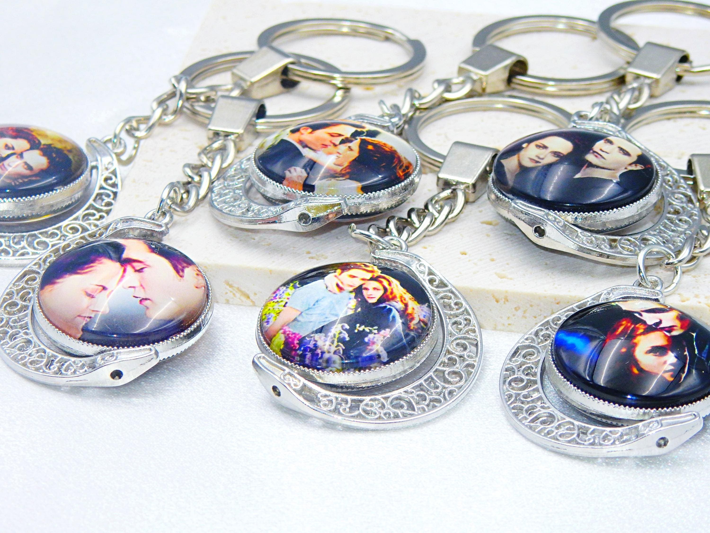 Twilight 3D Glass Keychain / Floral hollow New Moon / rotatable - image 5