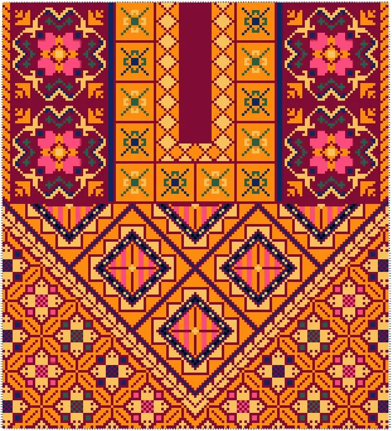 Golden Palestinian tatreez chest panel pattern