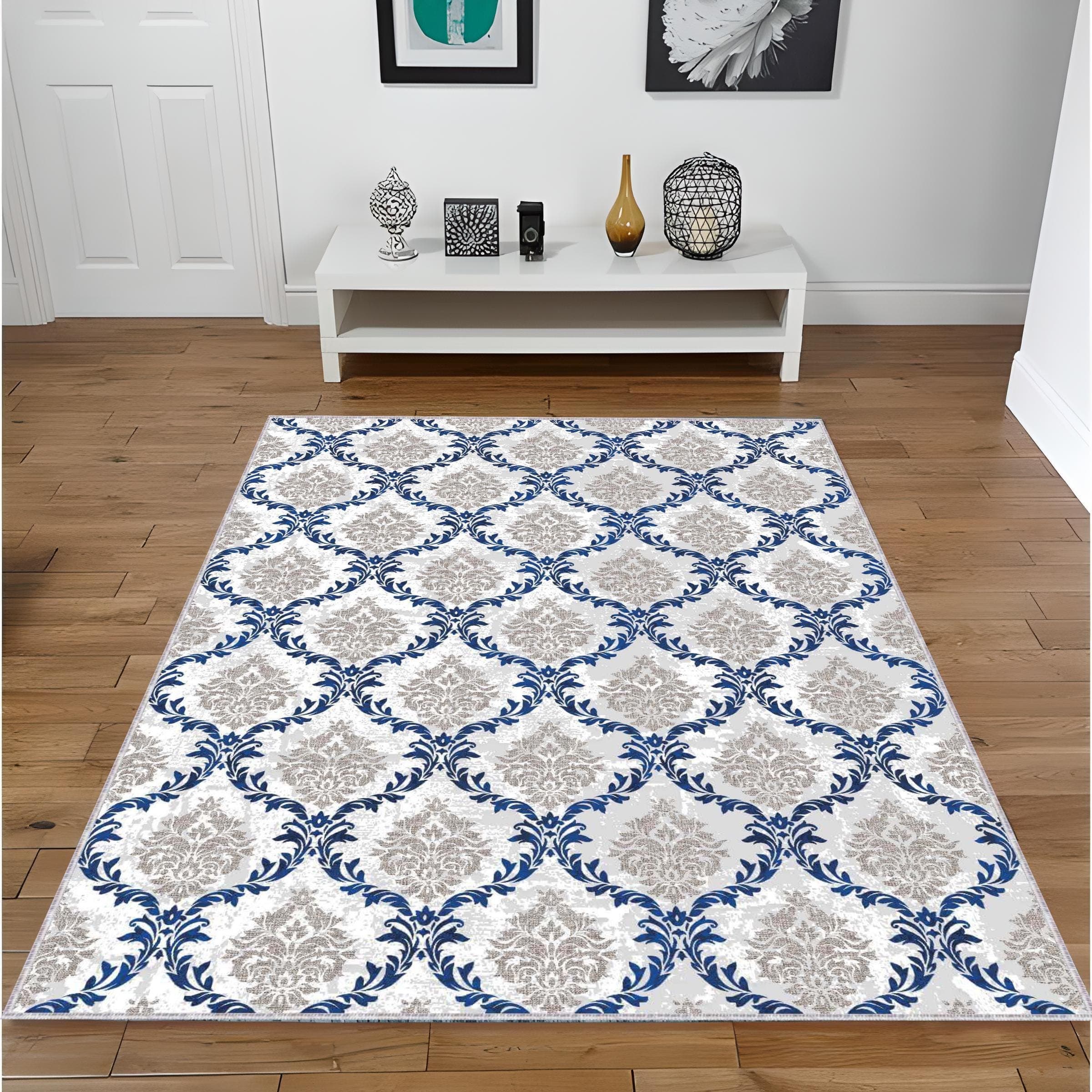 Turkish Motif Area Rug: Gray Mid-Century Style, Custom Size - image 5