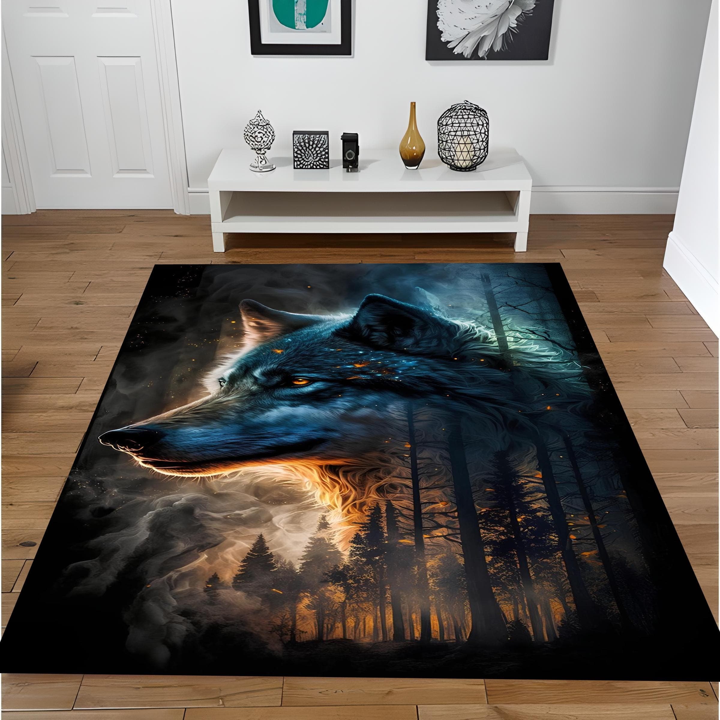Custom Wolf Design Rug: Personalized Animal Print, Non-Slip Cotton Base - image 3