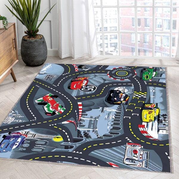Race Track Kids Rug: Washable Non-Slip Metropolis Playmat - image 5