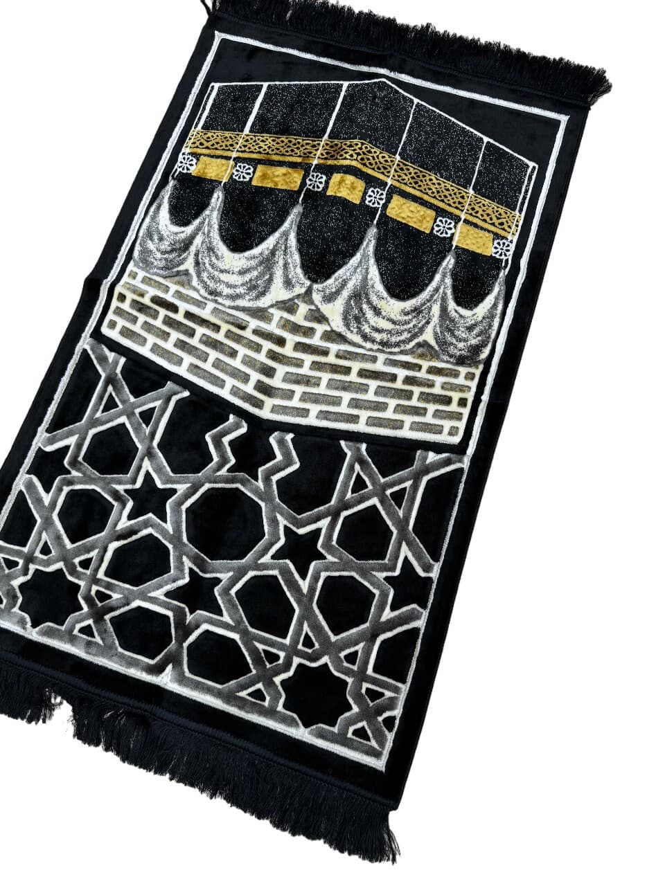Luxury Velvet Prayer Mat: Handwoven Cotton Chenille, Black Muslim Gift - image 4