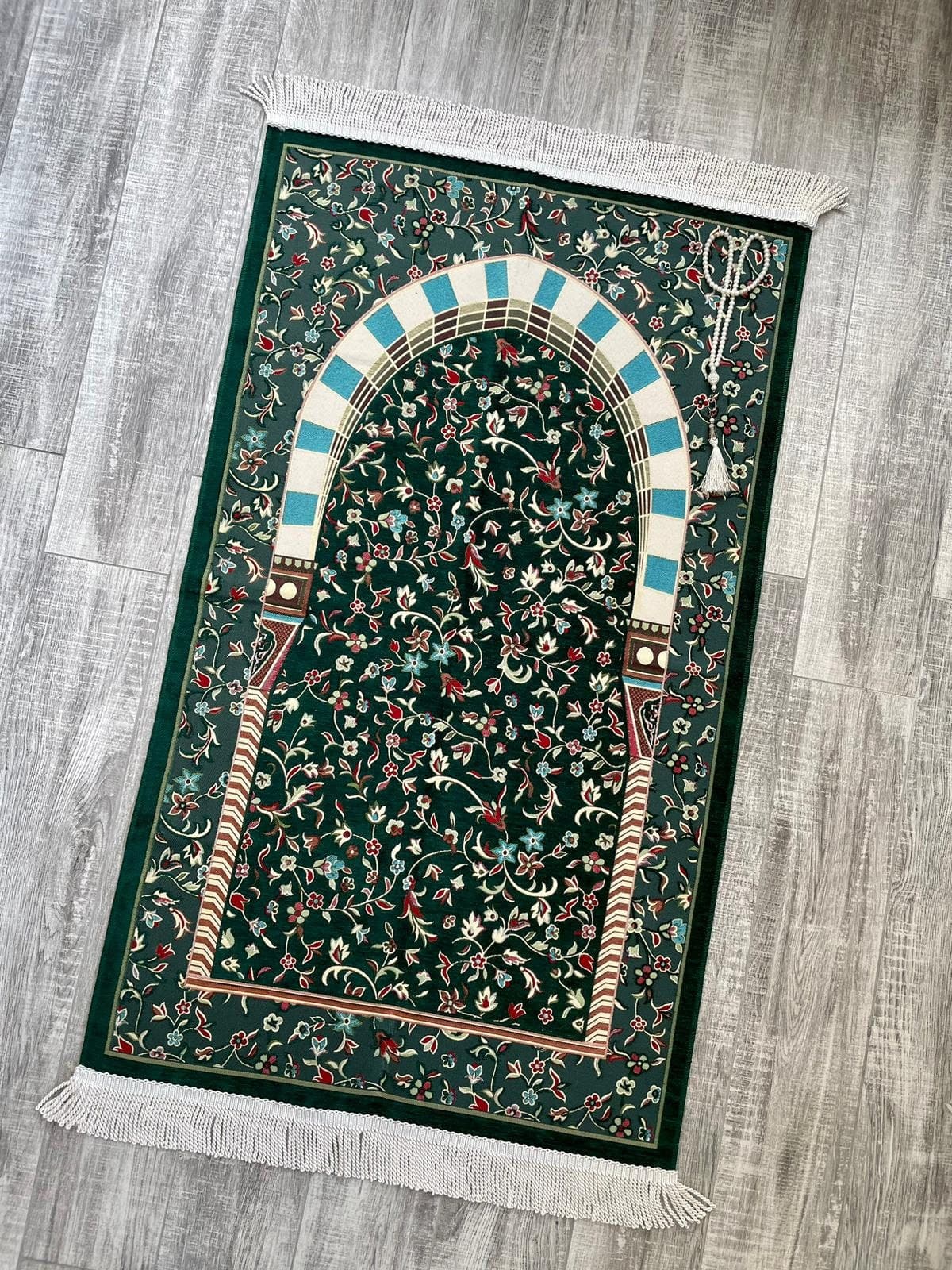 Floral Chenille Prayer Mat: Handwoven Muslim Gift (3.7x2.1 ft)