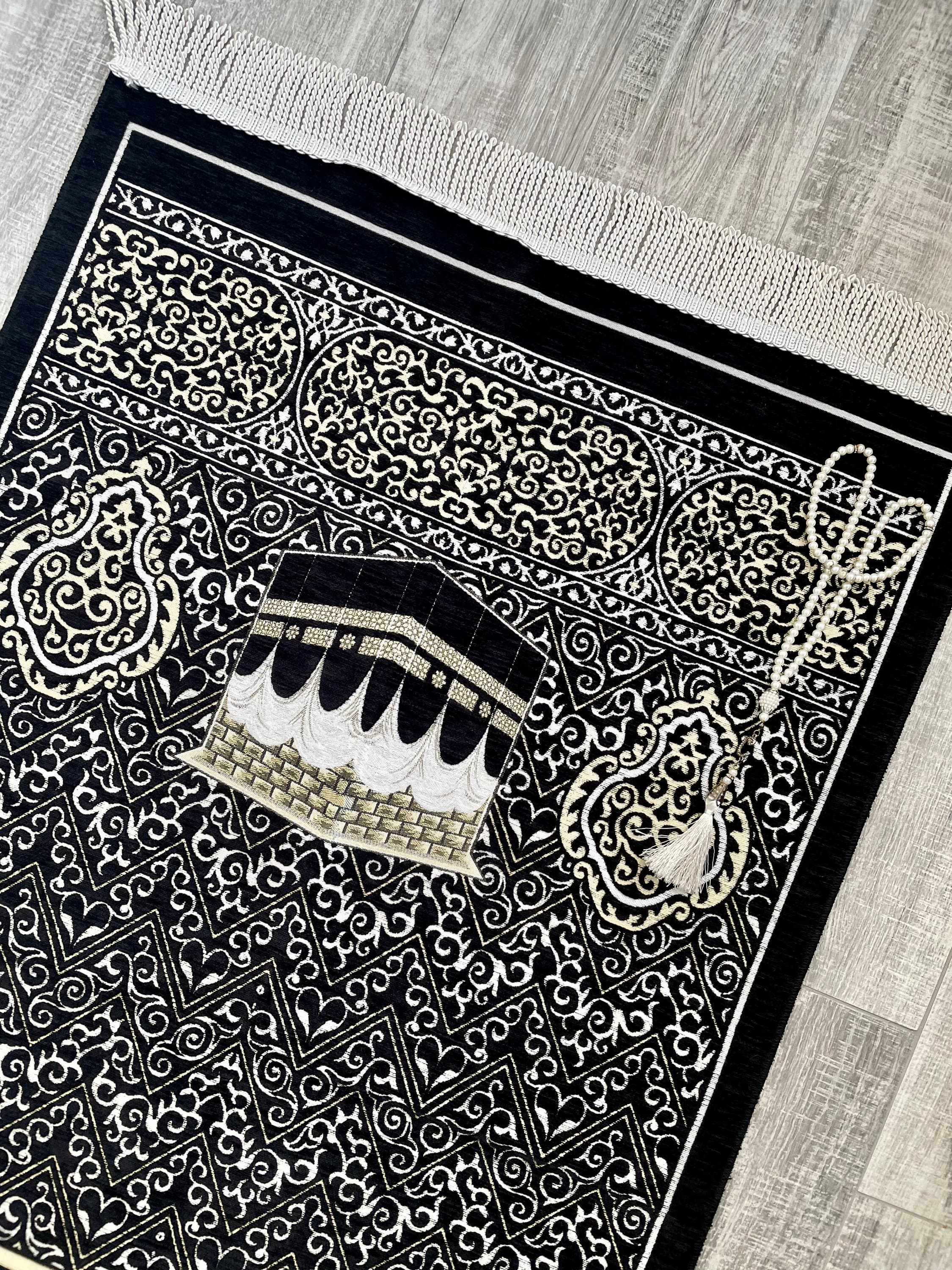 Kaaba Pattern Prayer Mat: Chenille Islamic Rug, Muslim Gift