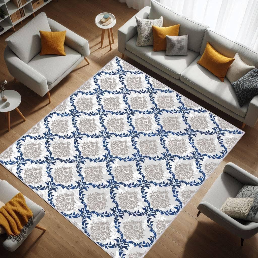 Turkish Motif Area Rug: Gray Mid-Century Style, Custom Size