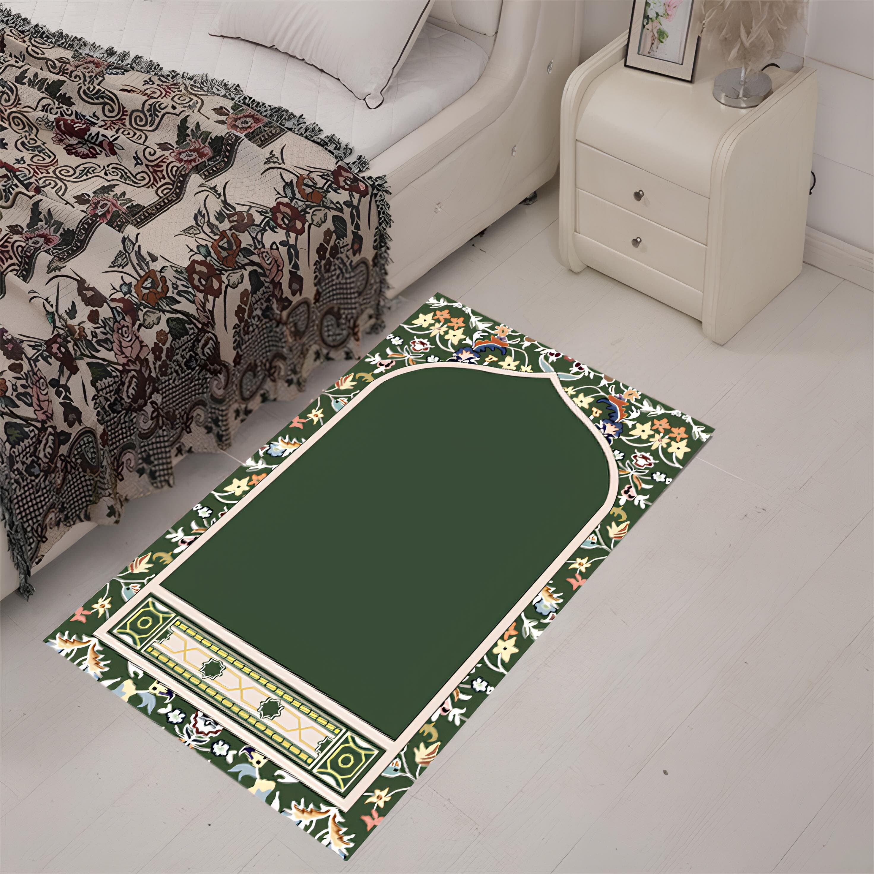 Green Chenille Prayer Mat: Islamic Gift, Muslim Wedding, Custom Design - image 4