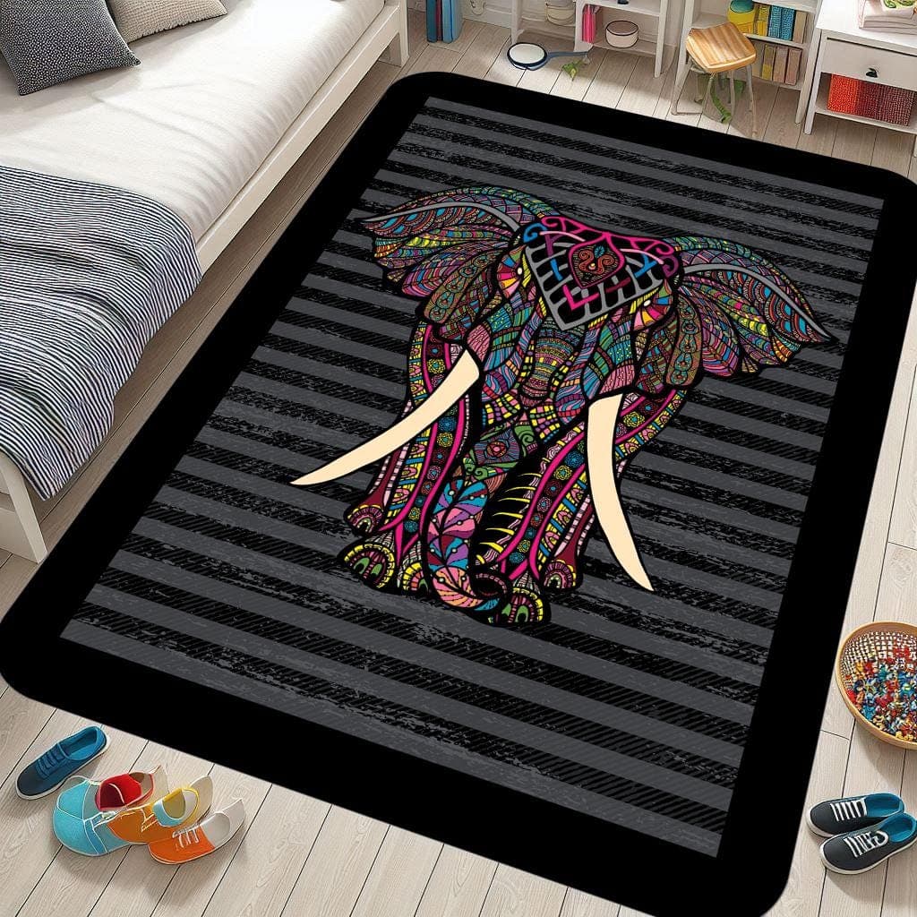 Elephant Rug: Geometric Animal Pattern, Custom Rug