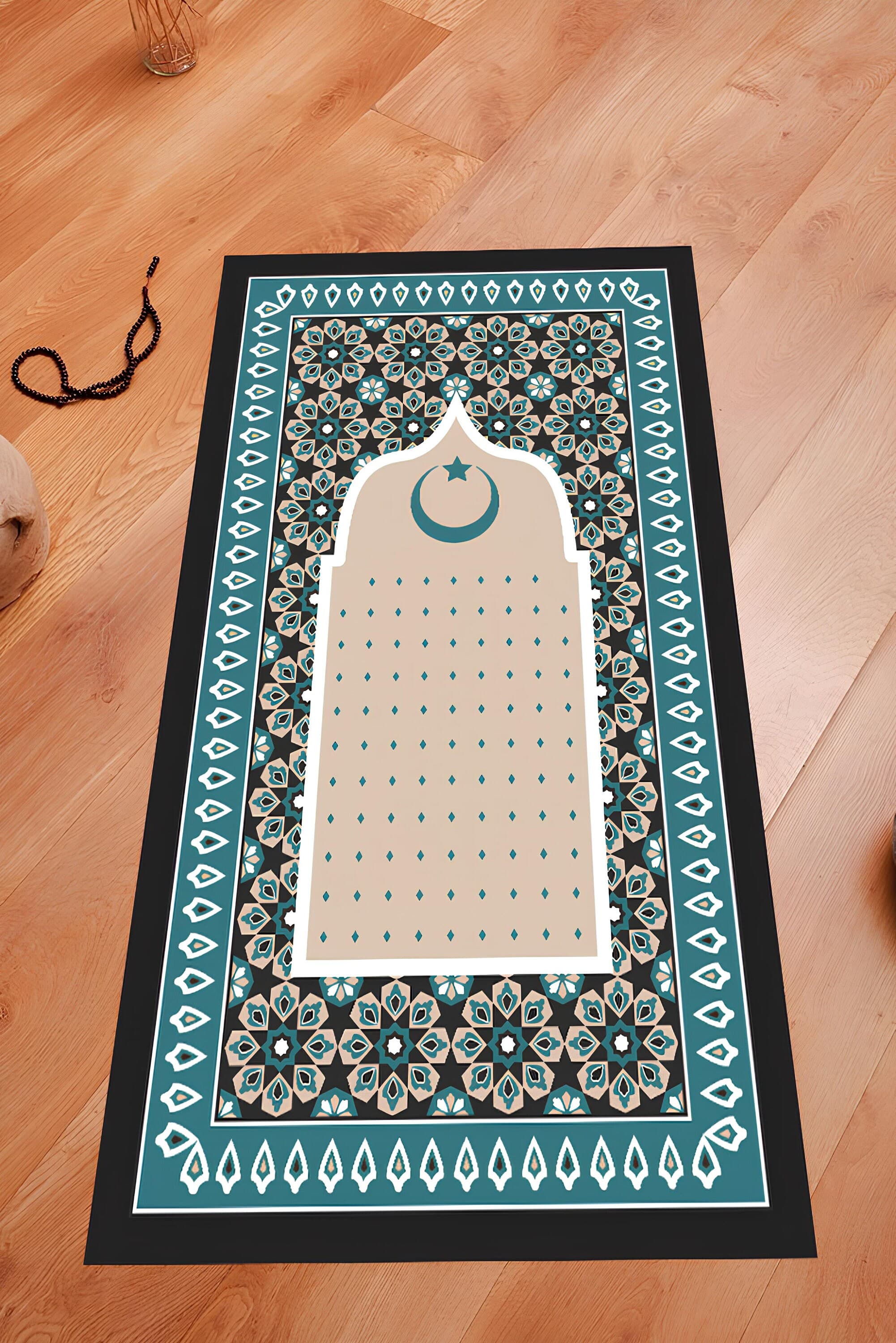 Blue Chenille Prayer Mat: Islamic Rug, Muslim Gift - image 4
