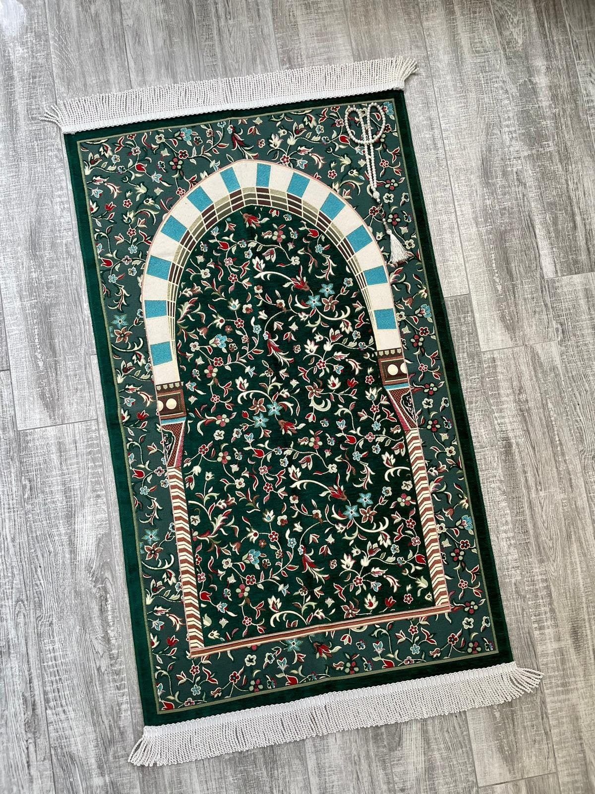 Floral Chenille Prayer Mat: Handwoven Muslim Gift (3.7x2.1 ft) - image 3