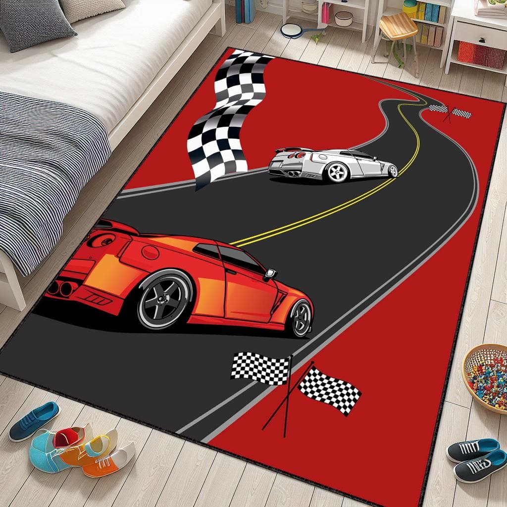 Race Track Kids Rug: Washable Non-Slip Play Mat - image 4