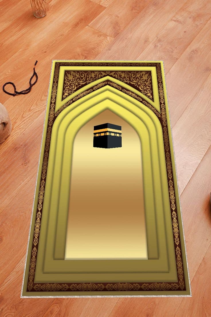 Kaaba Pattern Prayer Rug, Yellow Cotton Chenille, Islamic Gift - image 3