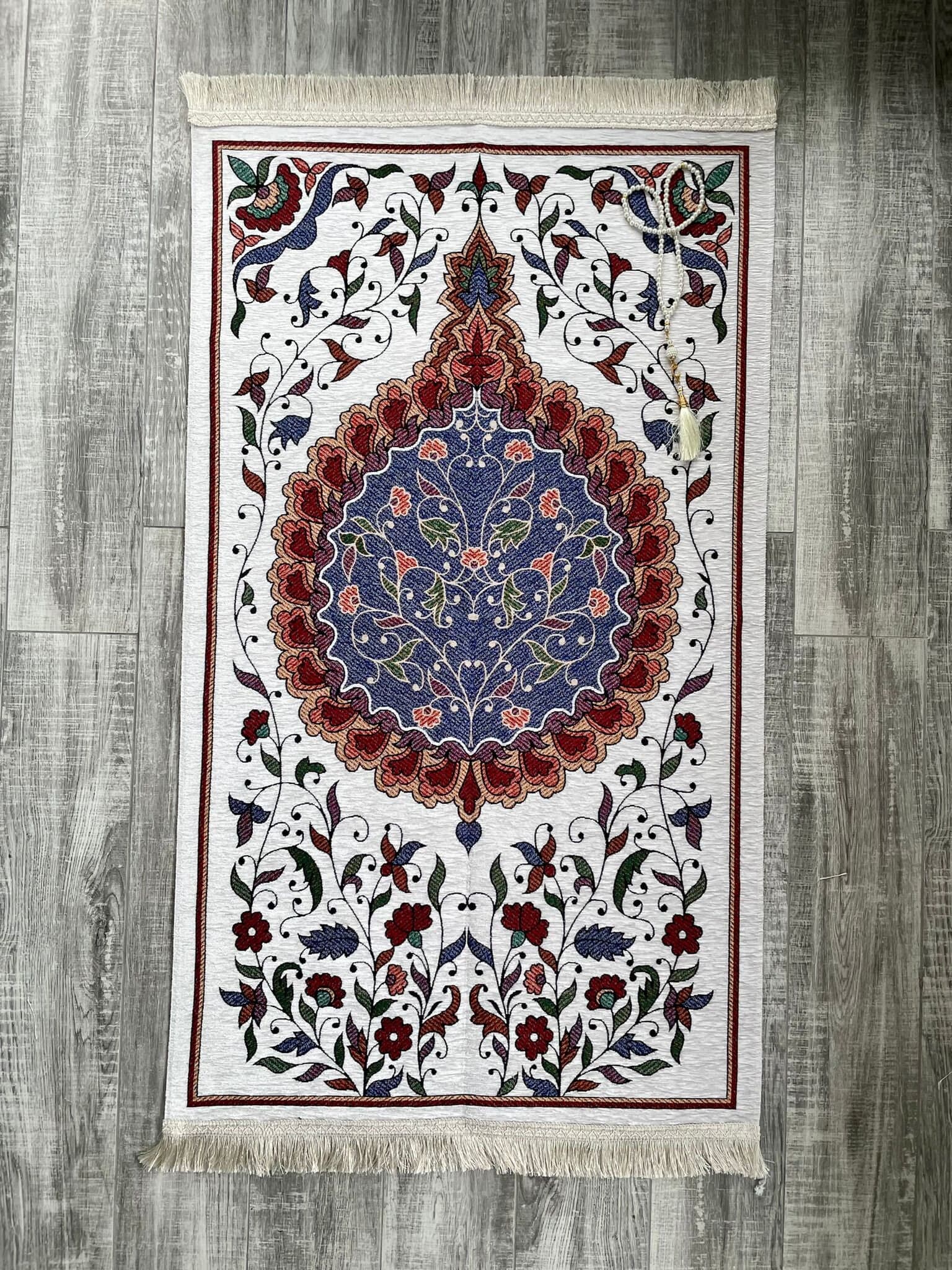 Floral Chenille Prayer Mat: Handwoven Muslim Gift (67x115cm) - image 4