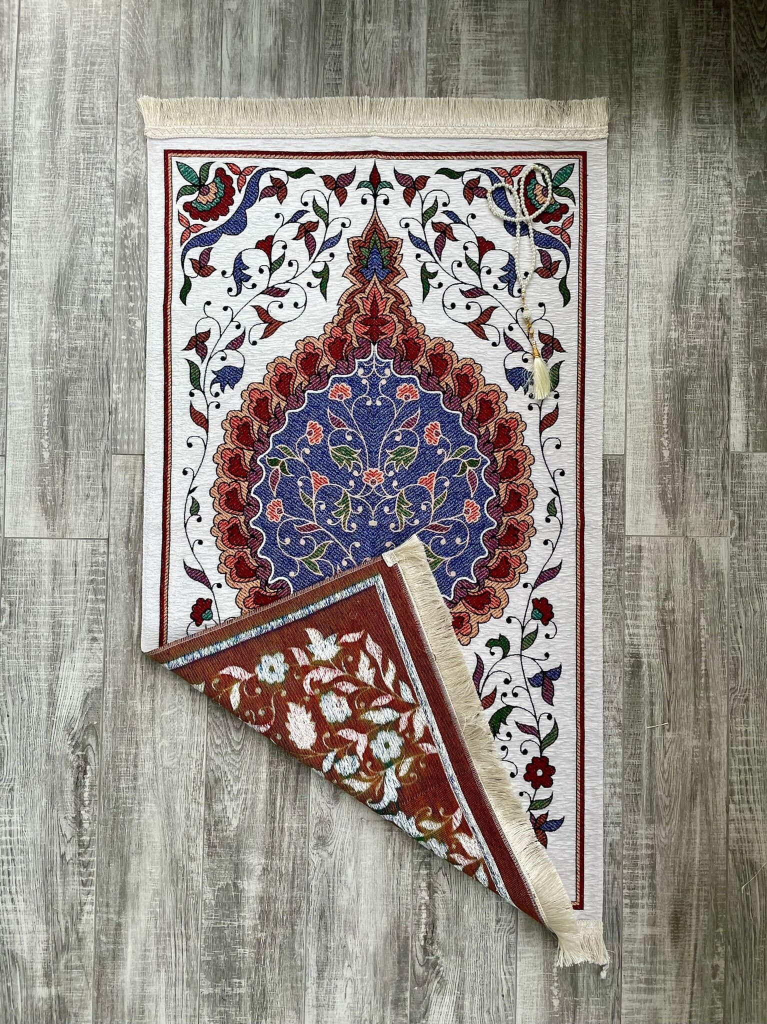 Floral Chenille Prayer Mat: Handwoven Muslim Gift (67x115cm) - image 5