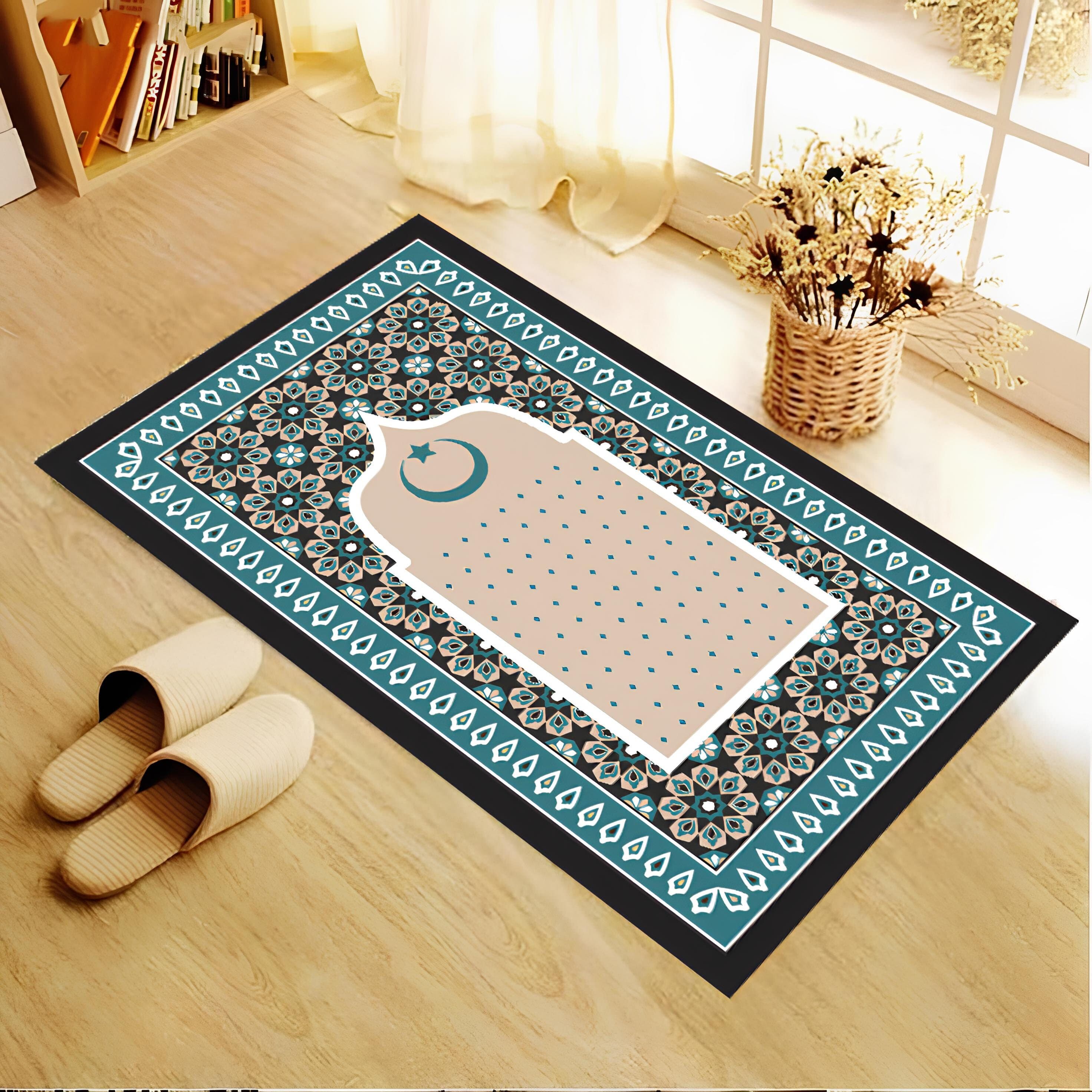 Blue Chenille Prayer Mat: Islamic Rug, Muslim Gift
