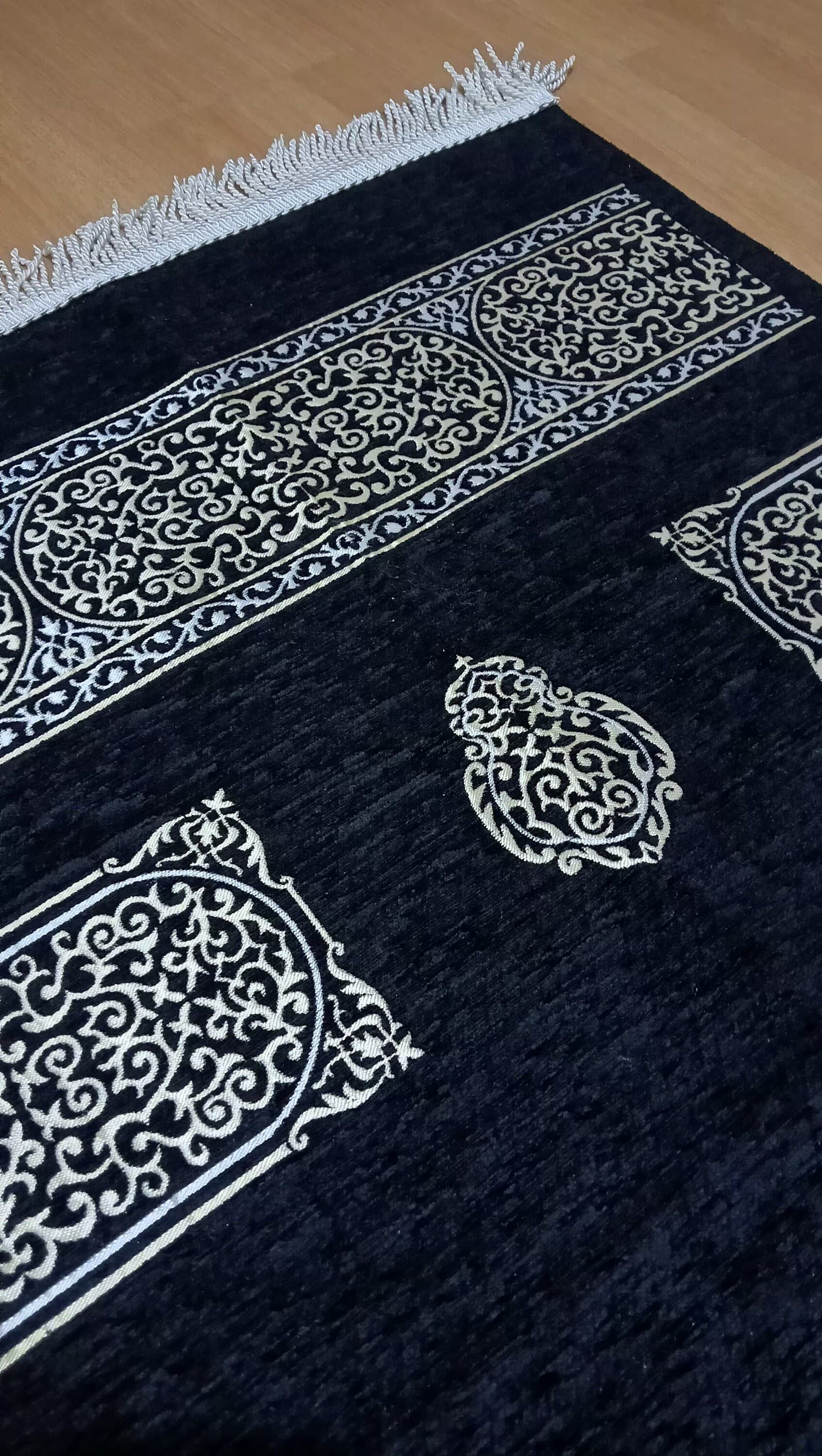 Black Chenille Prayer Mat: Islamic Rug, Ramadan Gift - image 5