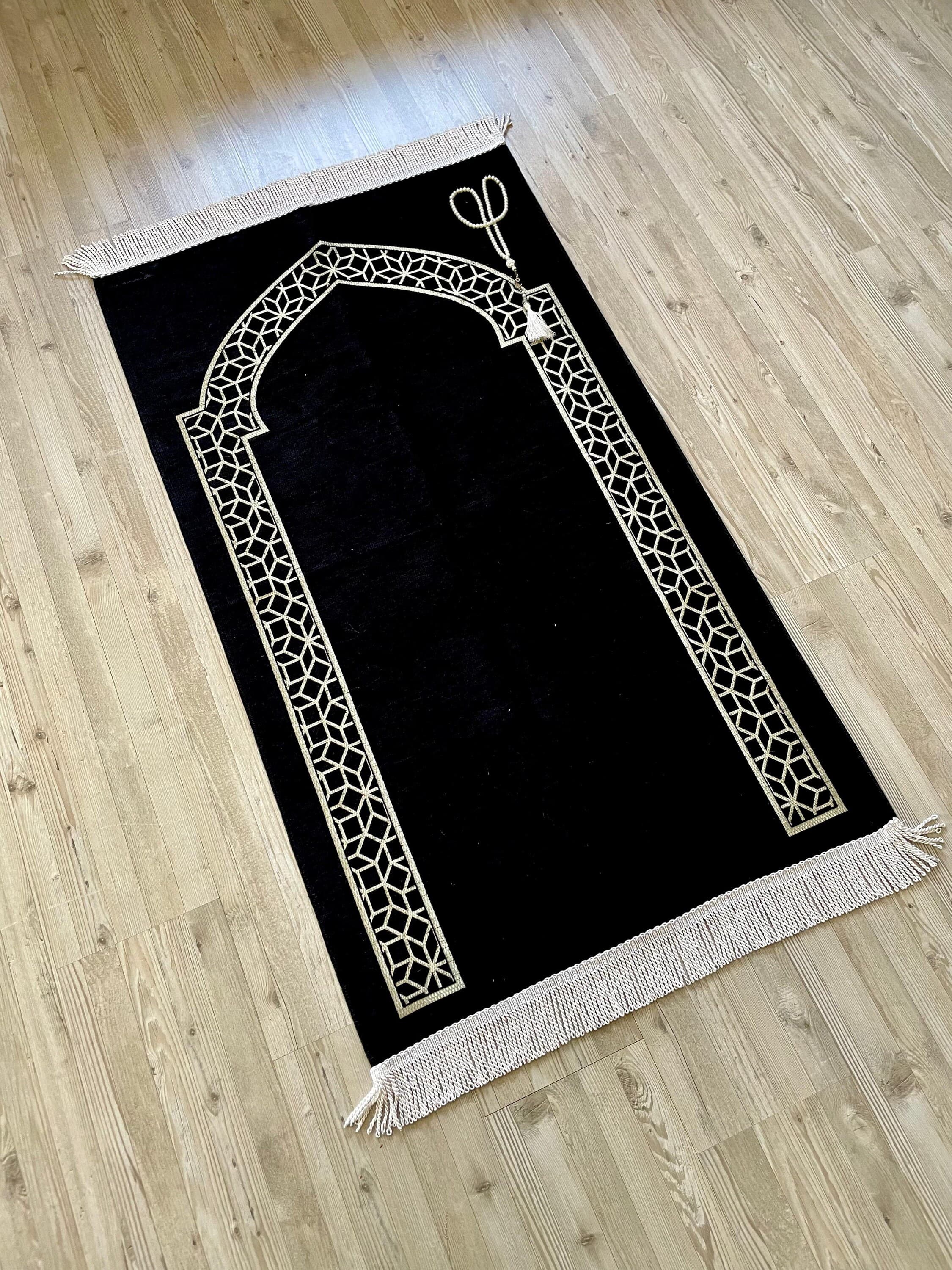 Custom Black Chenille Prayer Mat: Handwoven Muslim Gift - image 5