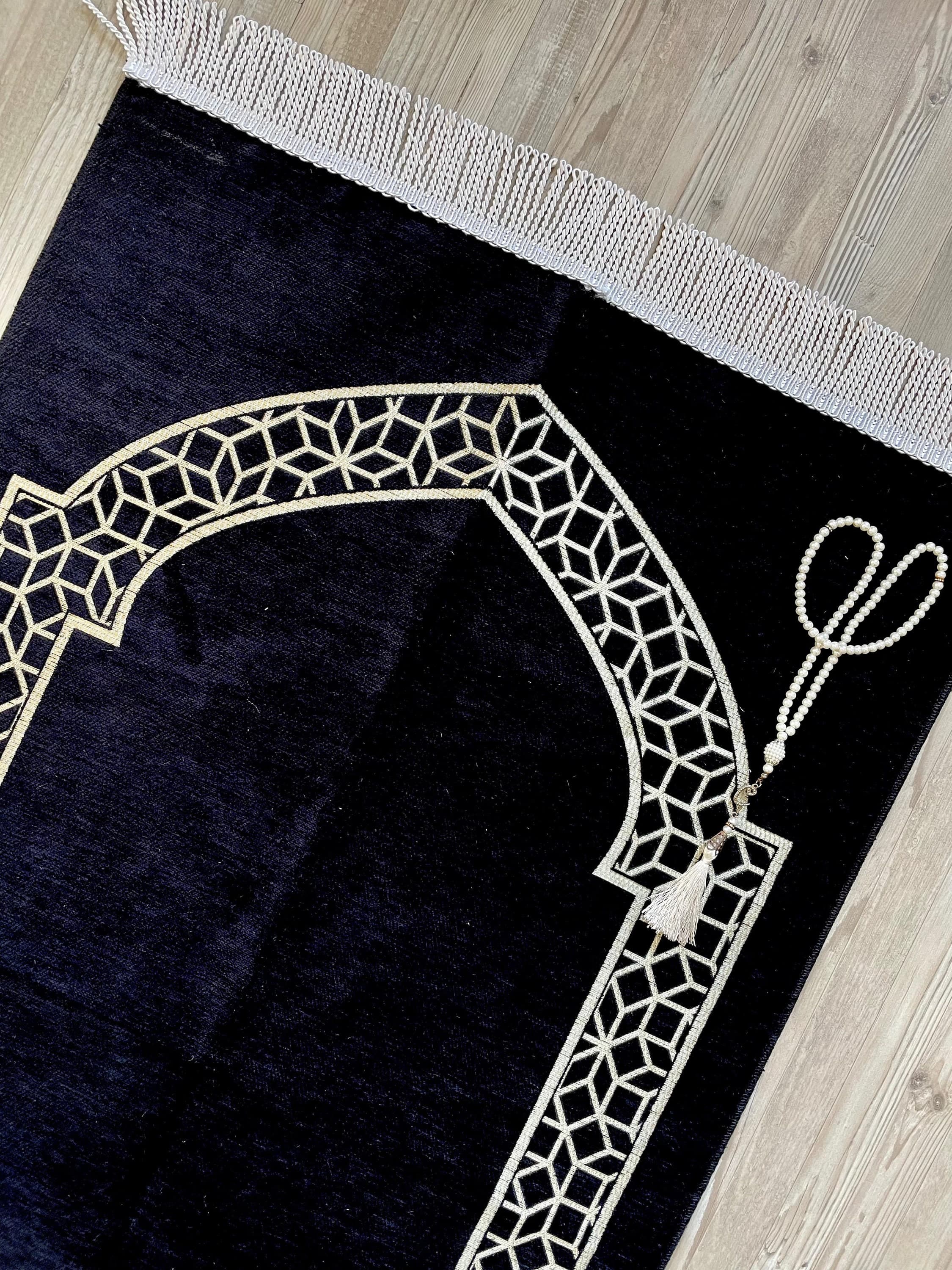 Custom Black Chenille Prayer Mat: Handwoven Muslim Gift - image 3