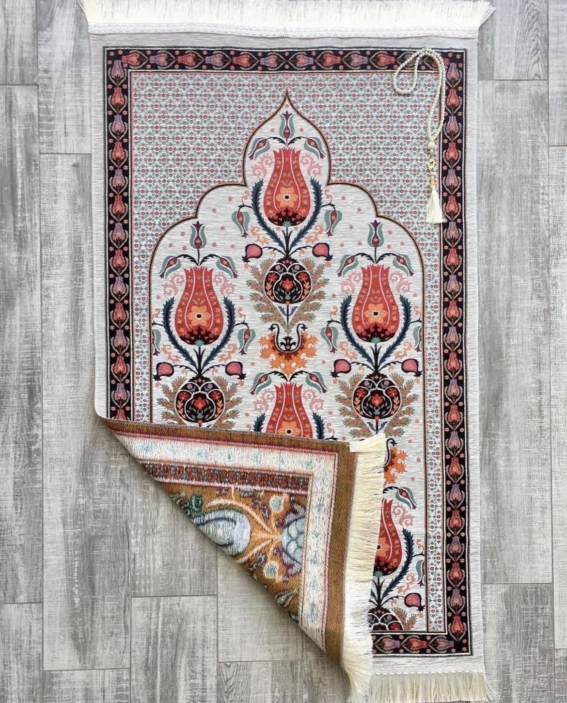 Tulip Floral Prayer Mat: Chenille Cotton, Hand Woven - image 4