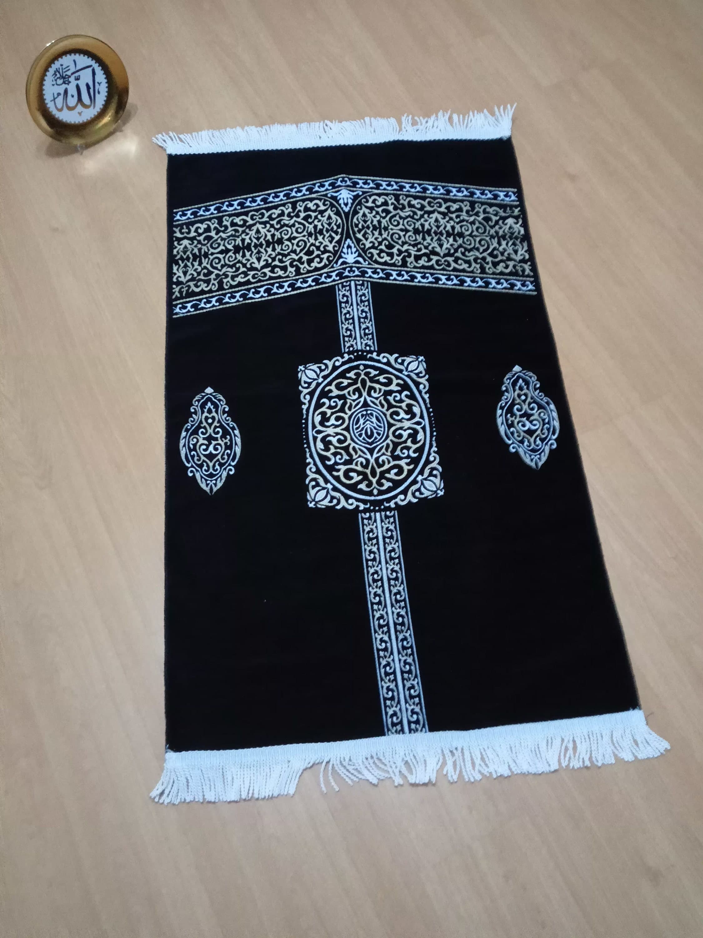 Kaaba Cover Prayer Mat: Black Chenille Islamic Rug, Eid Gift