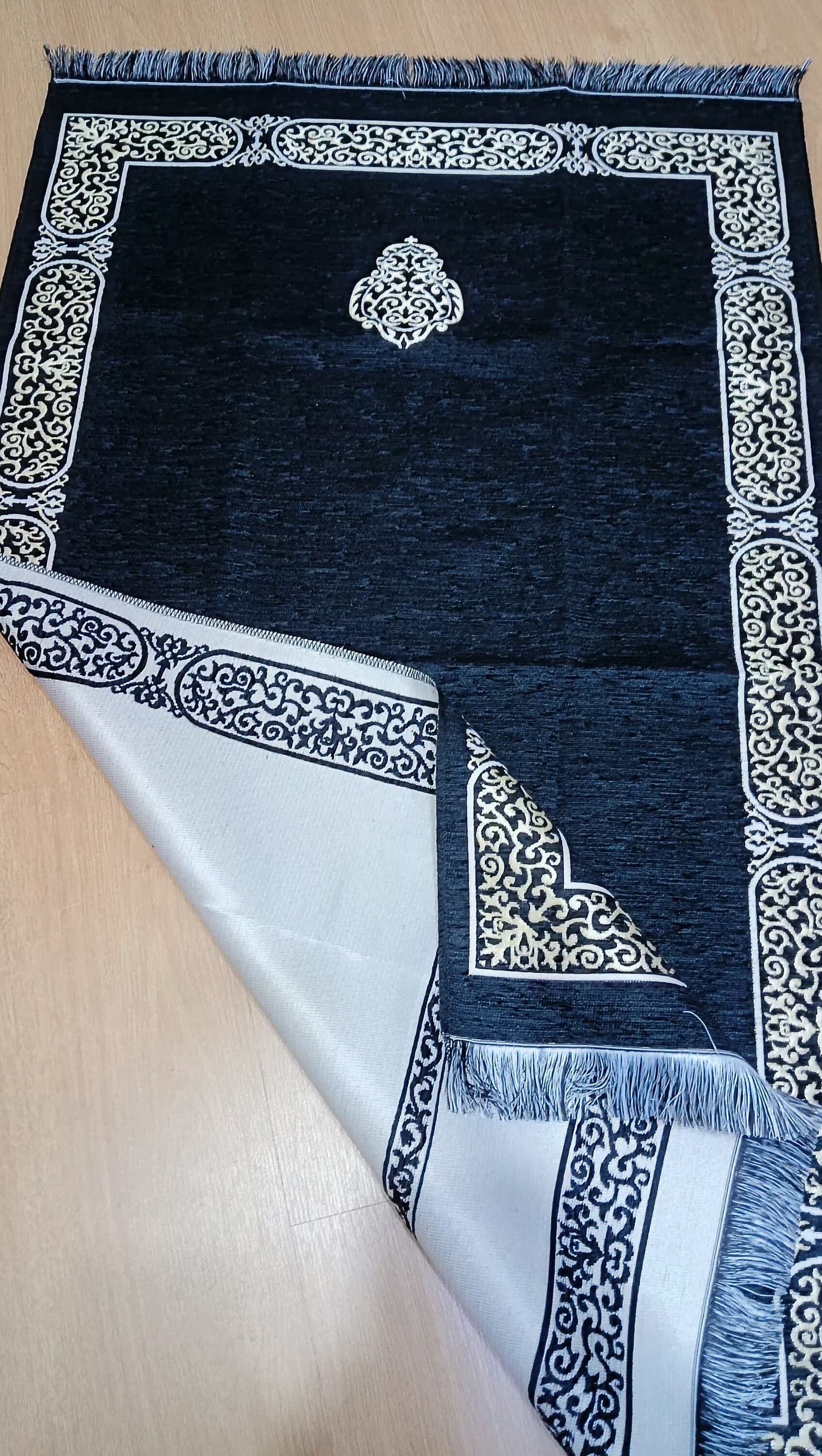 Black Chenille Prayer Mat, Kaaba Cover Design, - image 4