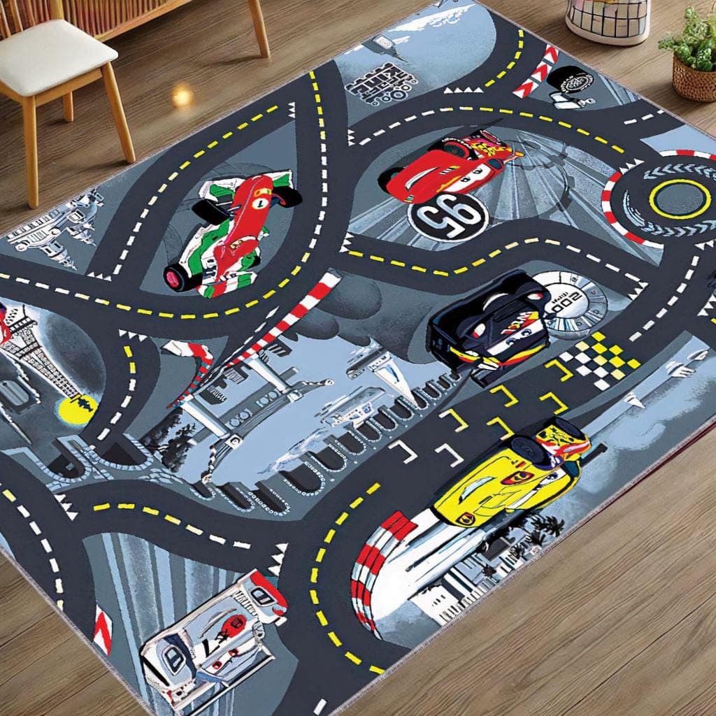 Race Track Kids Rug: Washable Non-Slip Metropolis Playmat - image 3