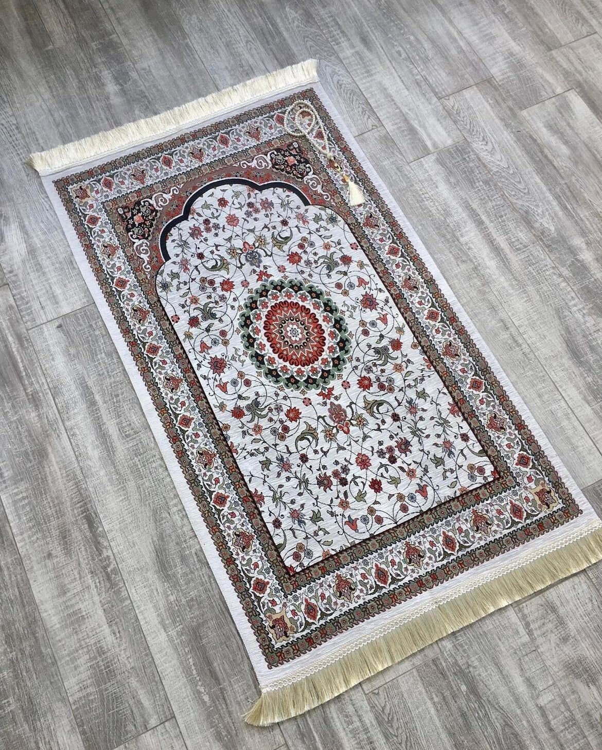 Personalized Floral Prayer Rug, Cotton Chenille, Islamic Gift - image 3