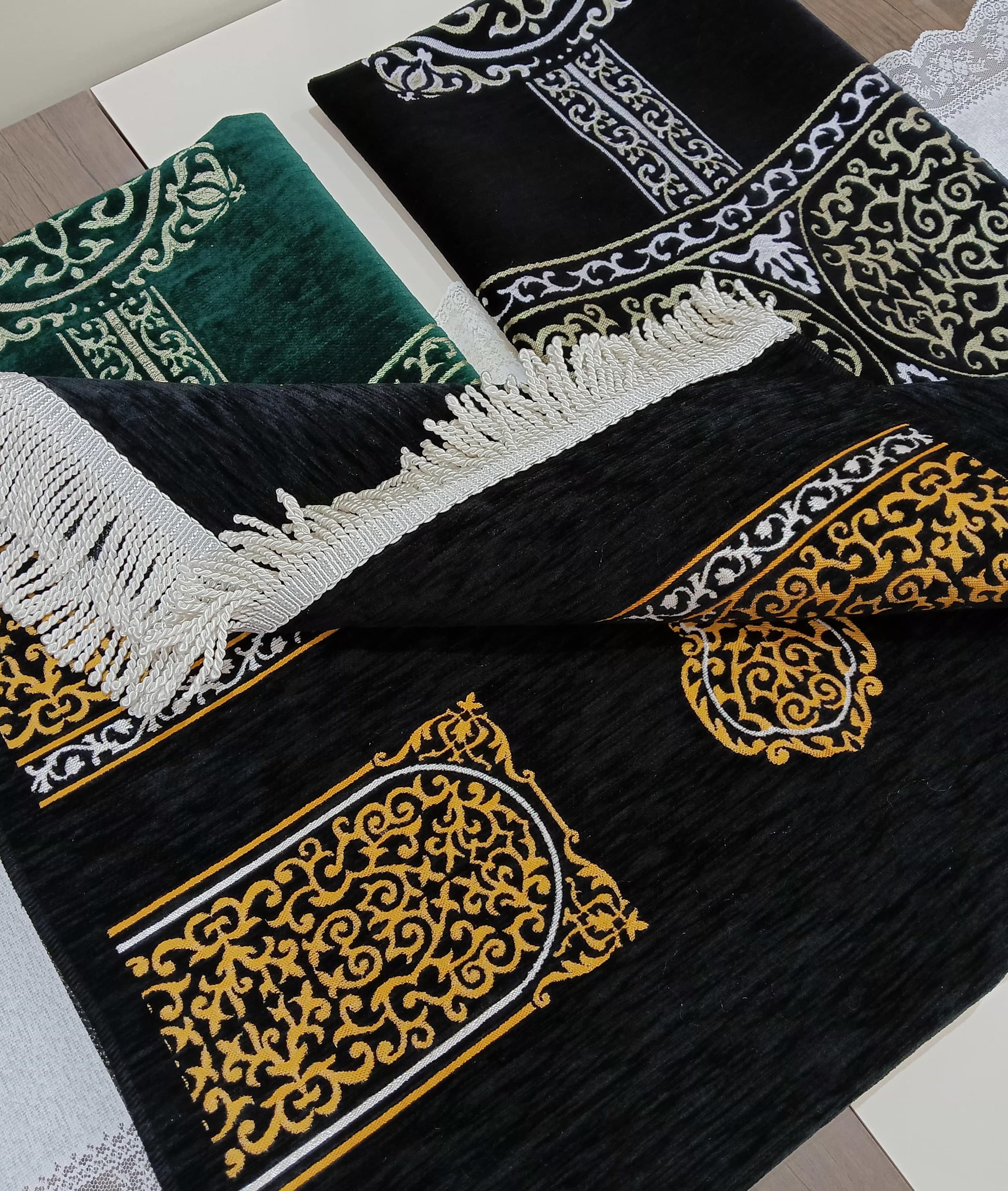 Kaaba Cover Black Prayer Rug: Chenille Islamic Gift - image 5