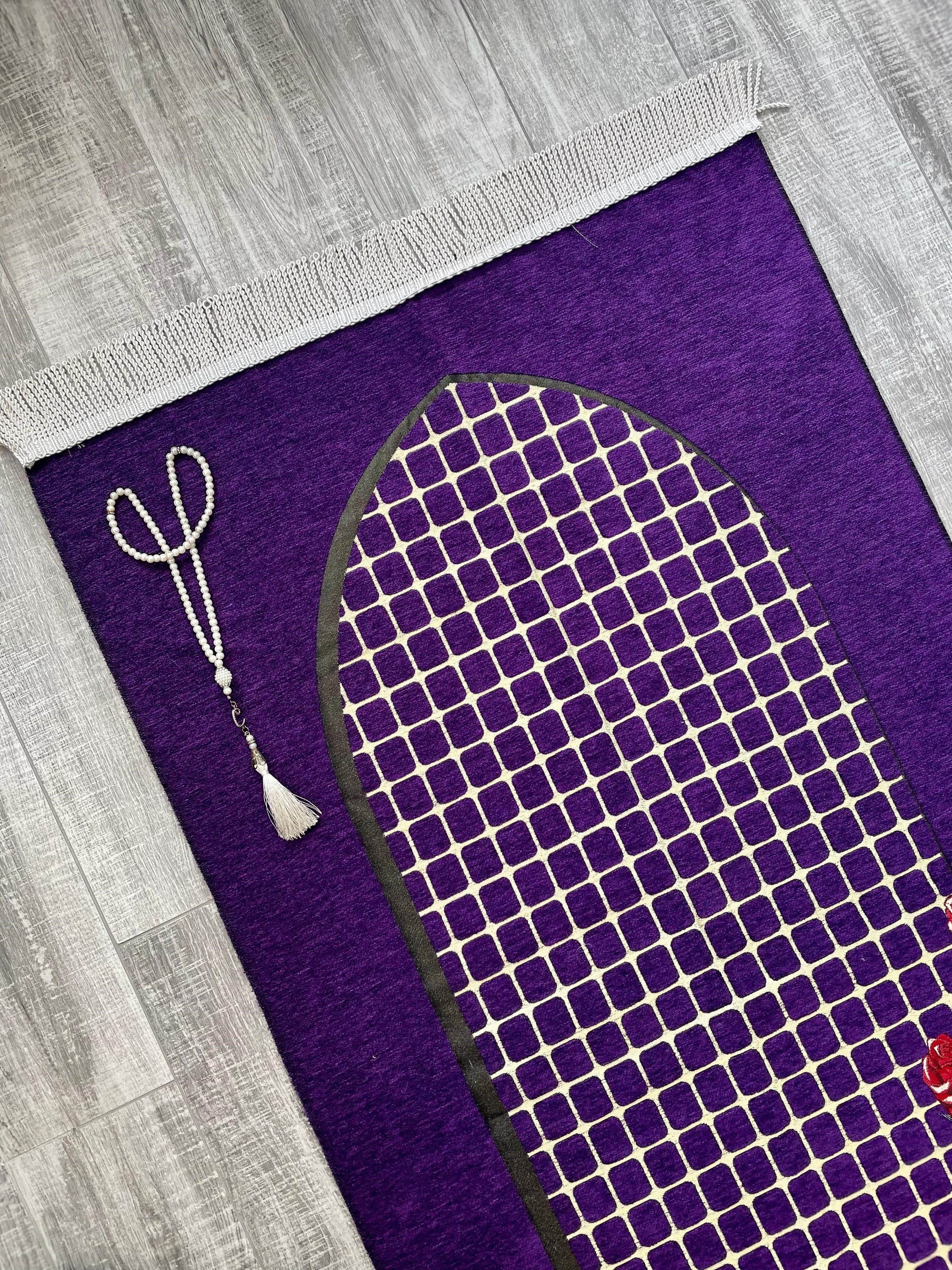 Purple Chenille Prayer Rug, Islamic Carpet, Muslim Gift Mat, Soft Prayer Rugs, Wedding Gifts - image 4