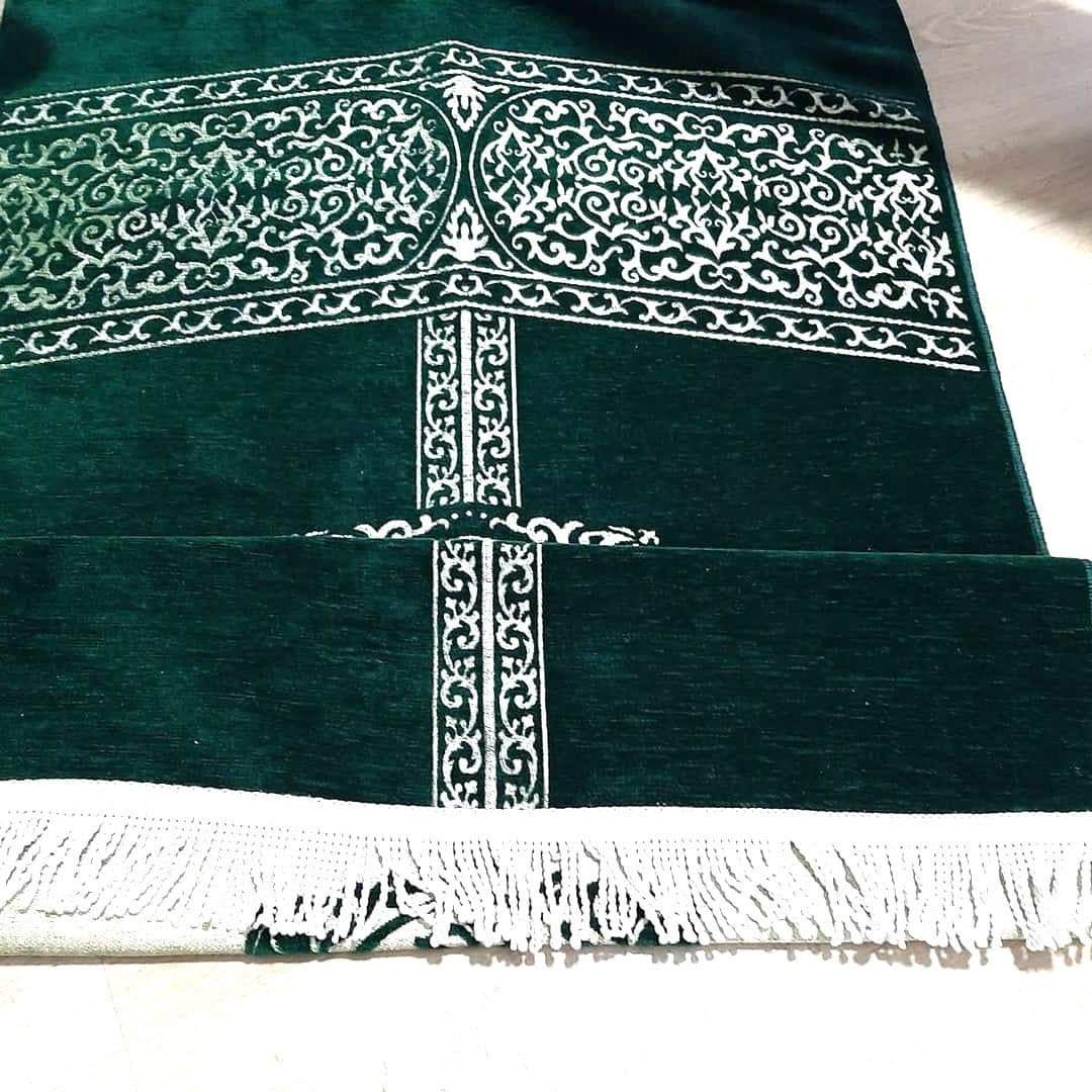 Green Chenille Prayer Mat, Soft Islamic Rug, Muslim Gift
