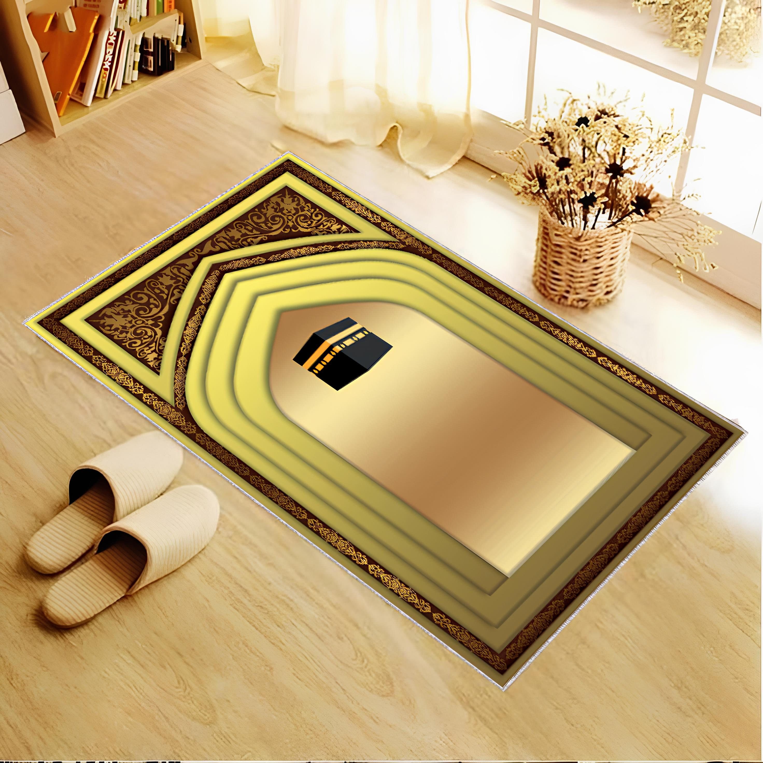 Kaaba Pattern Prayer Rug, Yellow Cotton Chenille, Islamic Gift - image 4