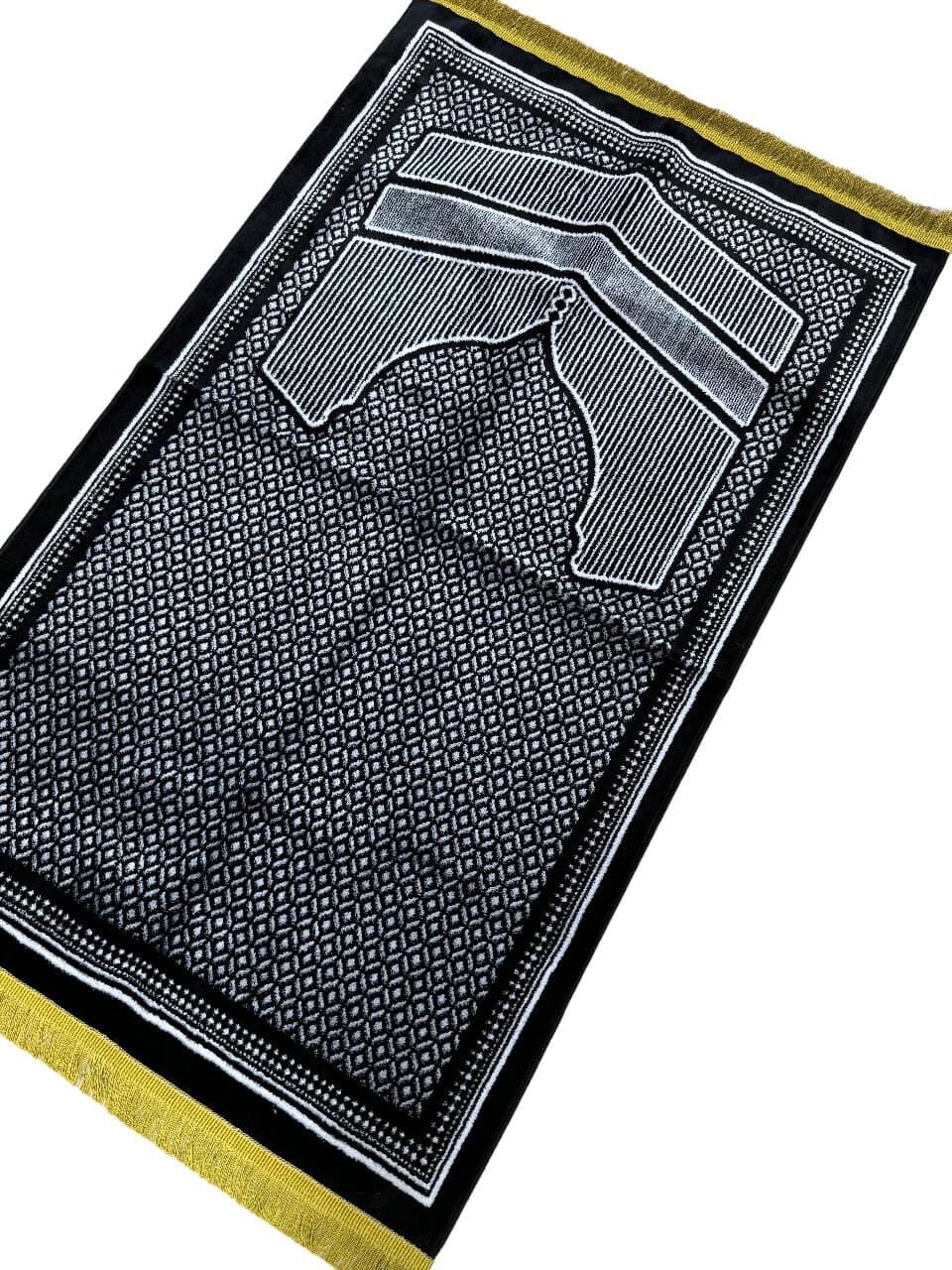 Kaaba Patterned Prayer Rug: Chenille Velvet Muslim Gift (3.7x2.1 ft)