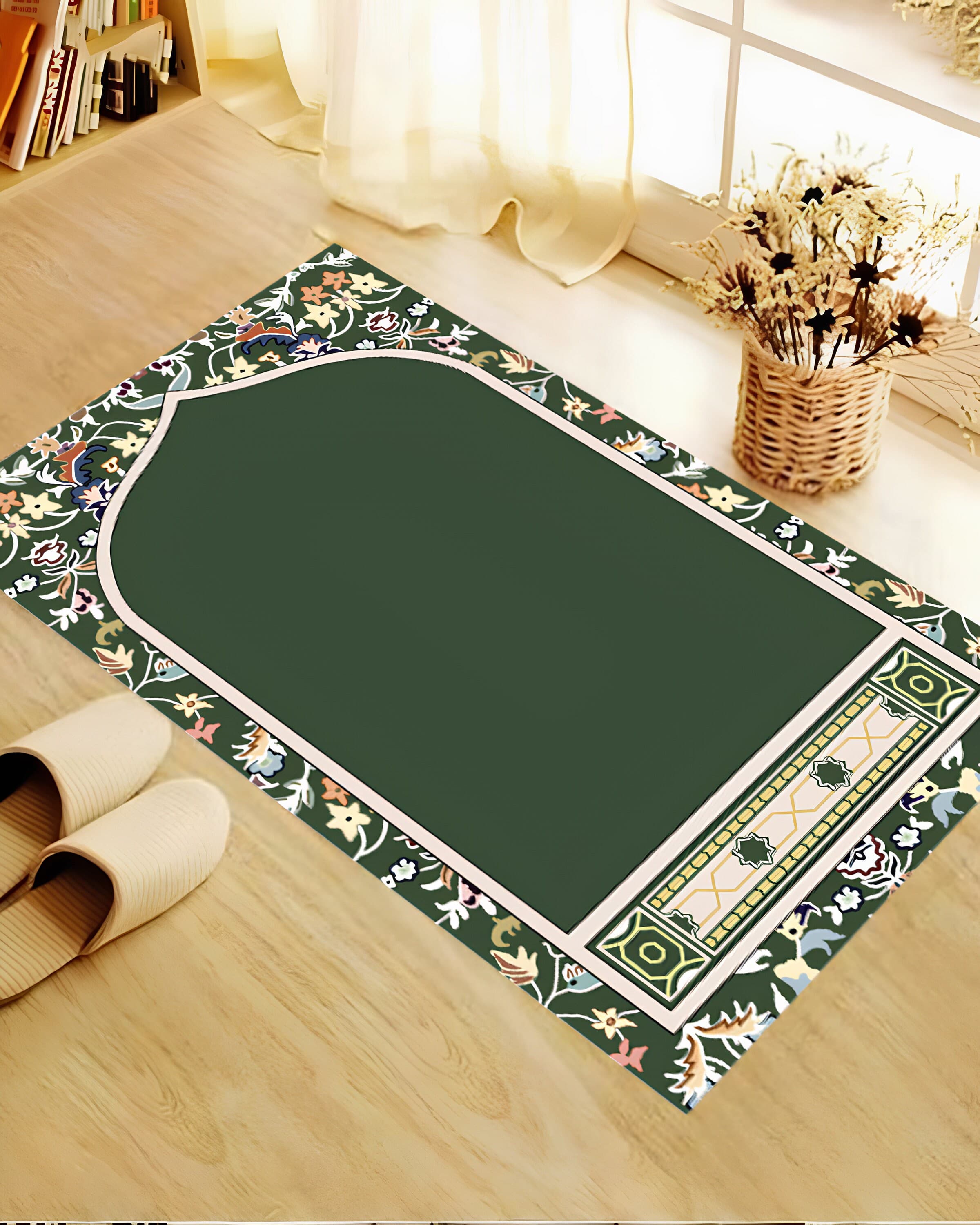 Green Chenille Prayer Mat: Islamic Gift, Muslim Wedding, Custom Design