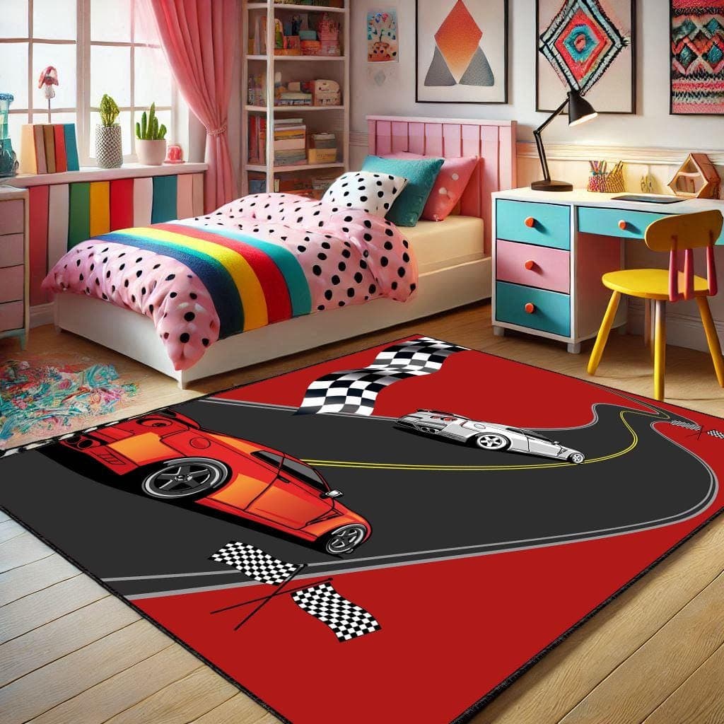 Race Track Kids Rug: Washable Non-Slip Play Mat - image 5