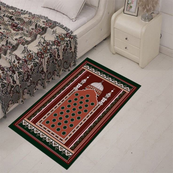 Green Chenille Prayer Mat: Islamic Rug, Muslim Gift - image 3