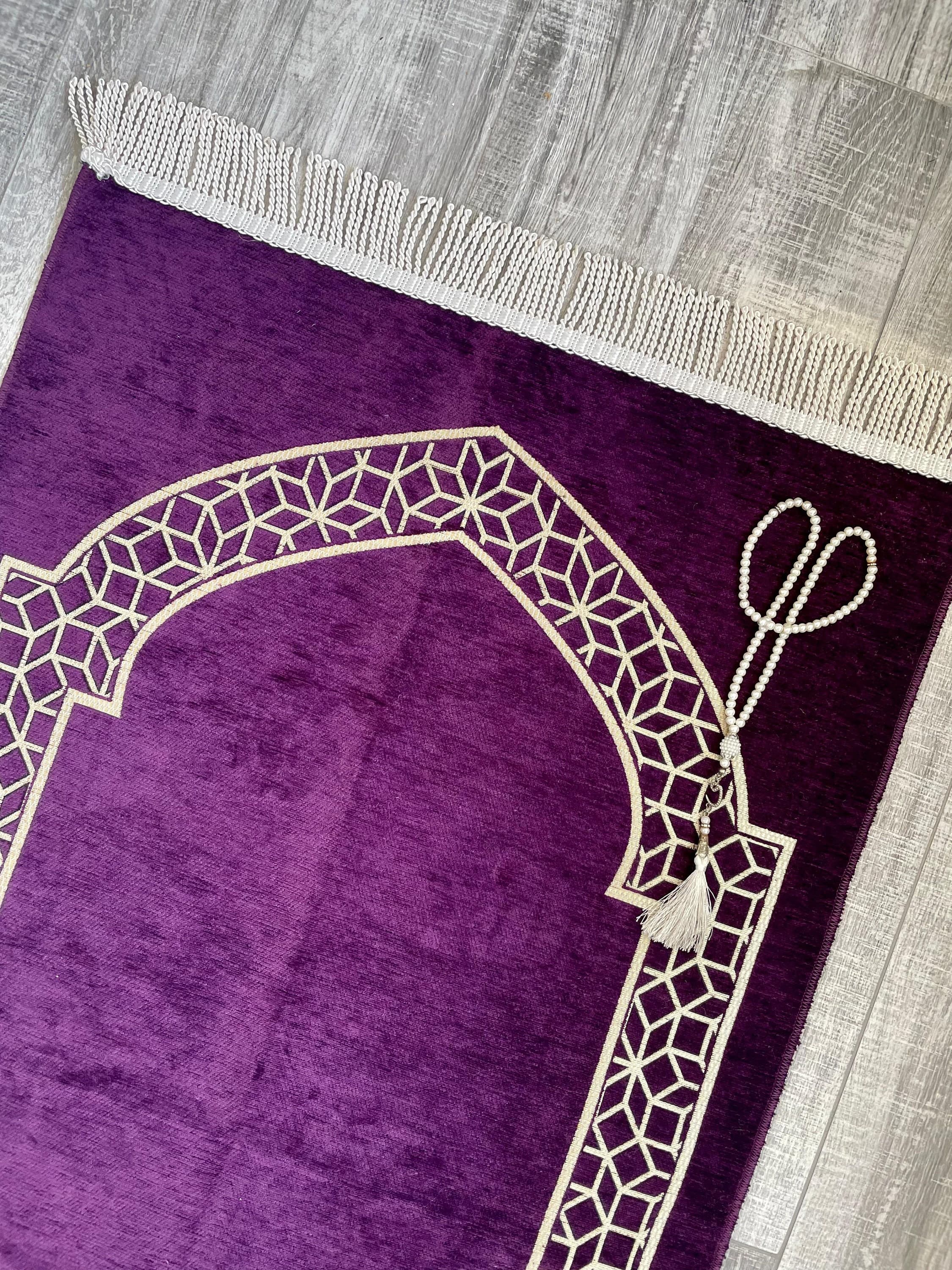Purple Chenille Prayer Mat: Handmade Muslim Gift (3.7x2.1 ft) - image 4