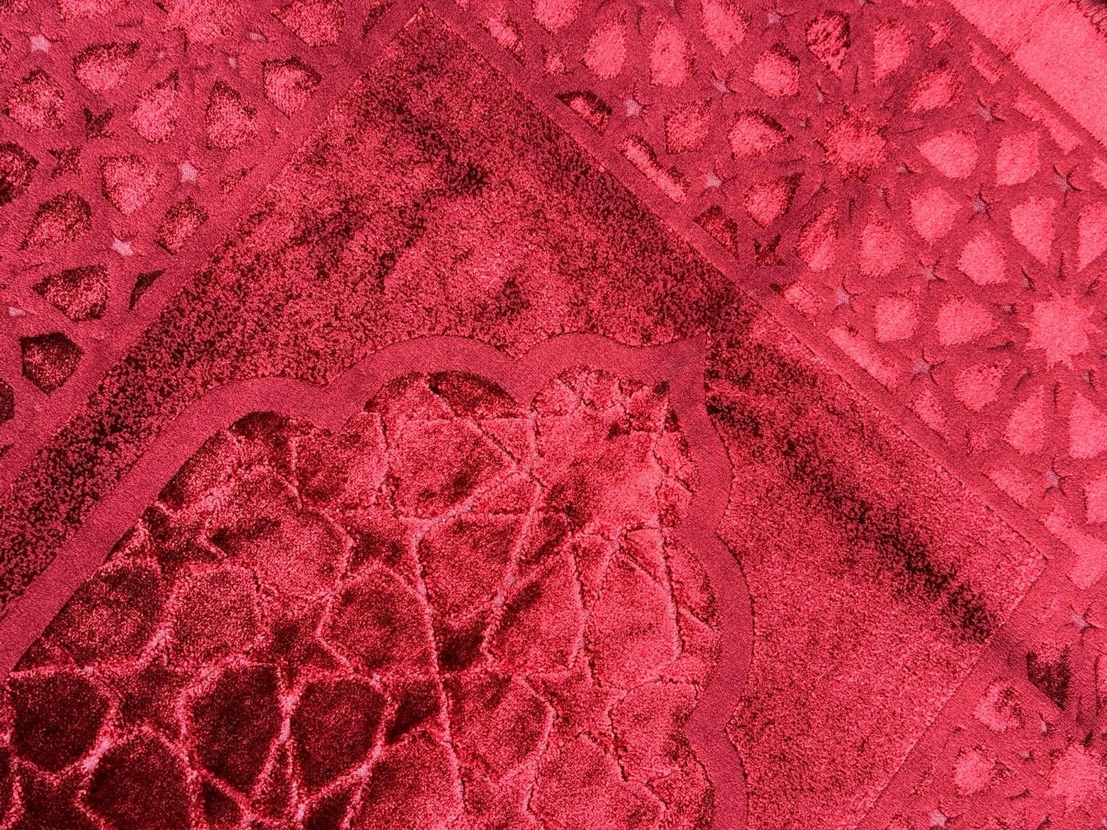 Red Chenille Prayer Mat: Handwoven Islamic Carpet - image 5