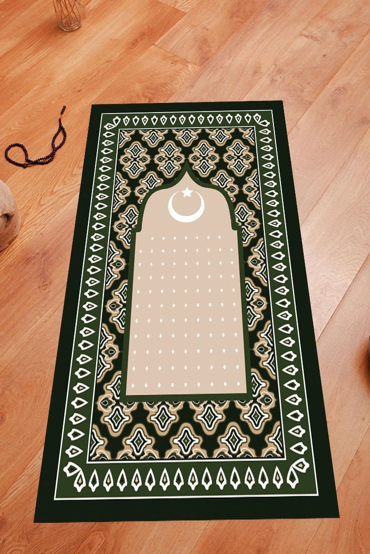 Chenille Muslim Prayer Mat, Islamic Design Rug, Woven Cotton Blend - image 4
