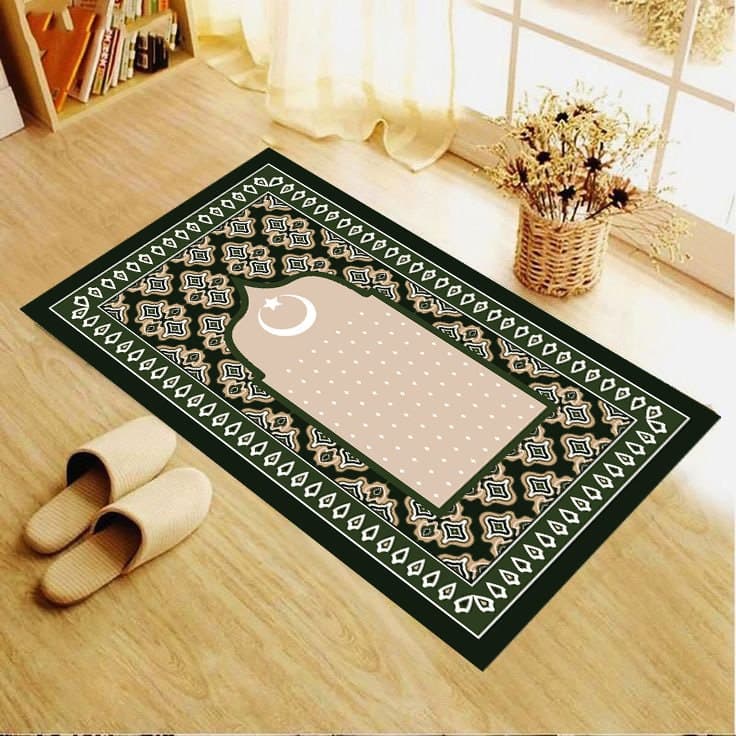 Chenille Muslim Prayer Mat, Islamic Design Rug, Woven Cotton Blend