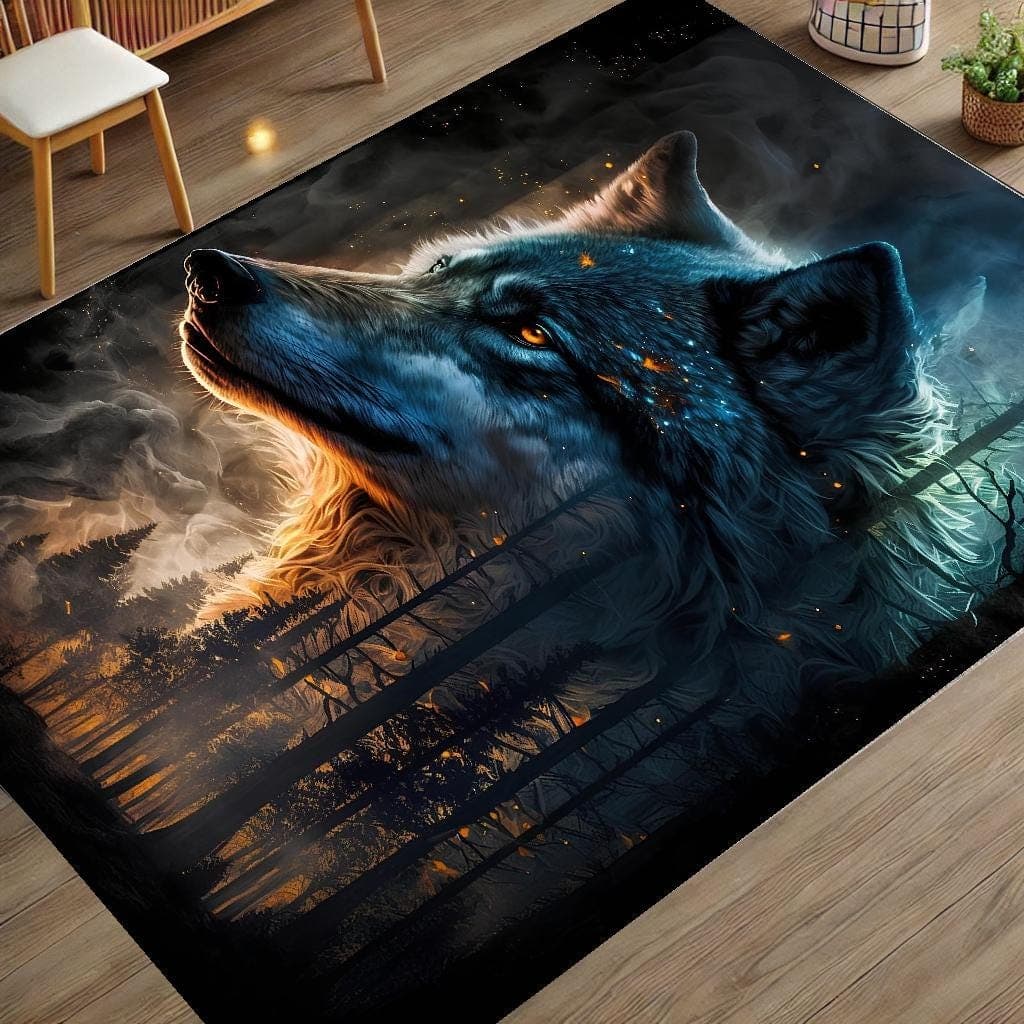 Custom Wolf Design Rug: Personalized Animal Print, Non-Slip Cotton Base - image 5