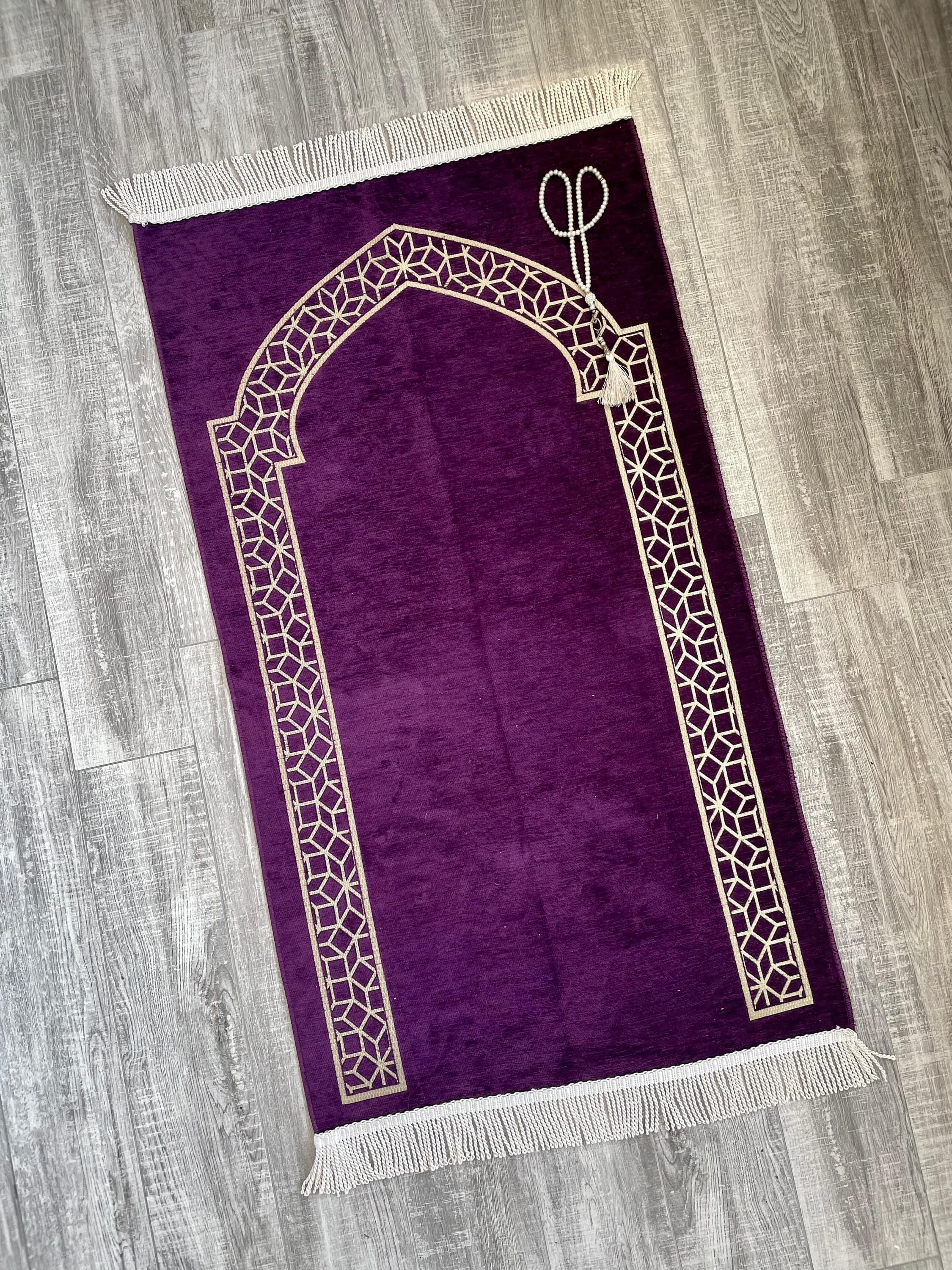 Purple Chenille Prayer Mat: Handmade Muslim Gift (3.7x2.1 ft) - image 3