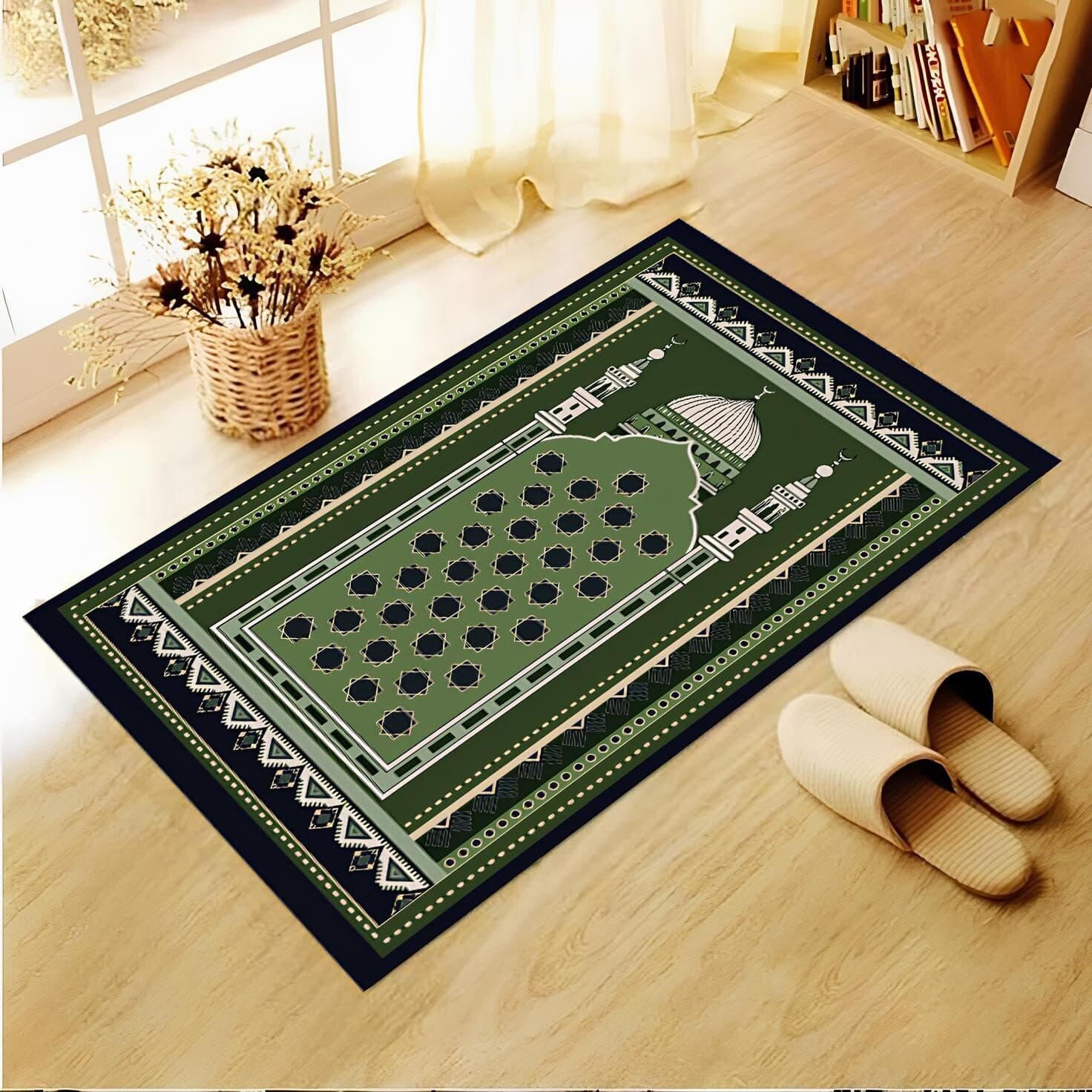 Green Chenille Prayer Rug: Islamic Design, Muslim Gift (67x115cm) - image 5