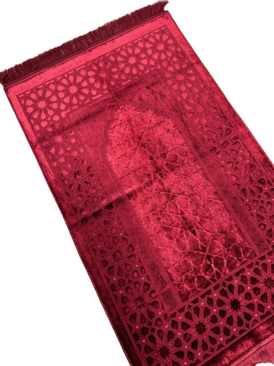 Red Chenille Prayer Mat: Handwoven Islamic Carpet - image 3