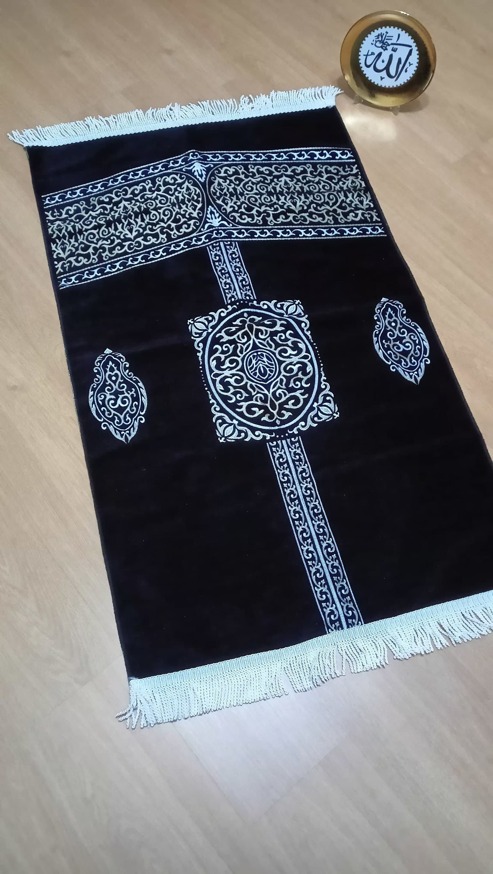Kaaba Cover Prayer Mat: Black Chenille Islamic Rug, Eid Gift - image 4