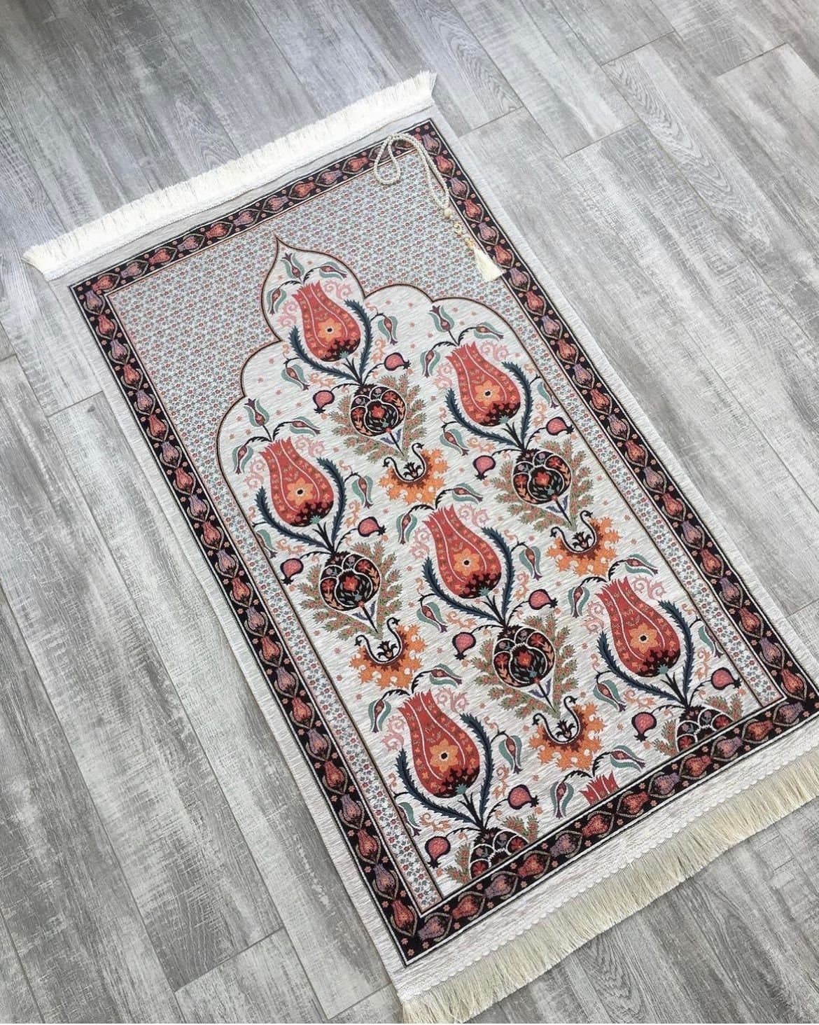 Tulip Floral Prayer Mat: Chenille Cotton, Hand Woven - image 5