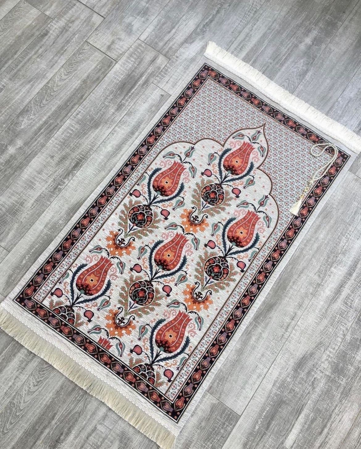 Tulip Floral Prayer Mat: Chenille Cotton, Hand Woven