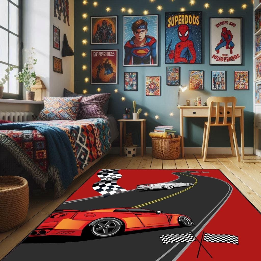 Race Track Kids Rug: Washable Non-Slip Play Mat - image 3