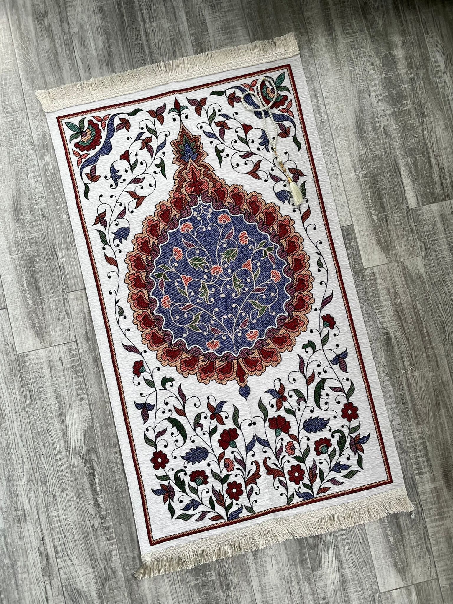 Floral Chenille Prayer Mat: Handwoven Muslim Gift (67x115cm) - image 3
