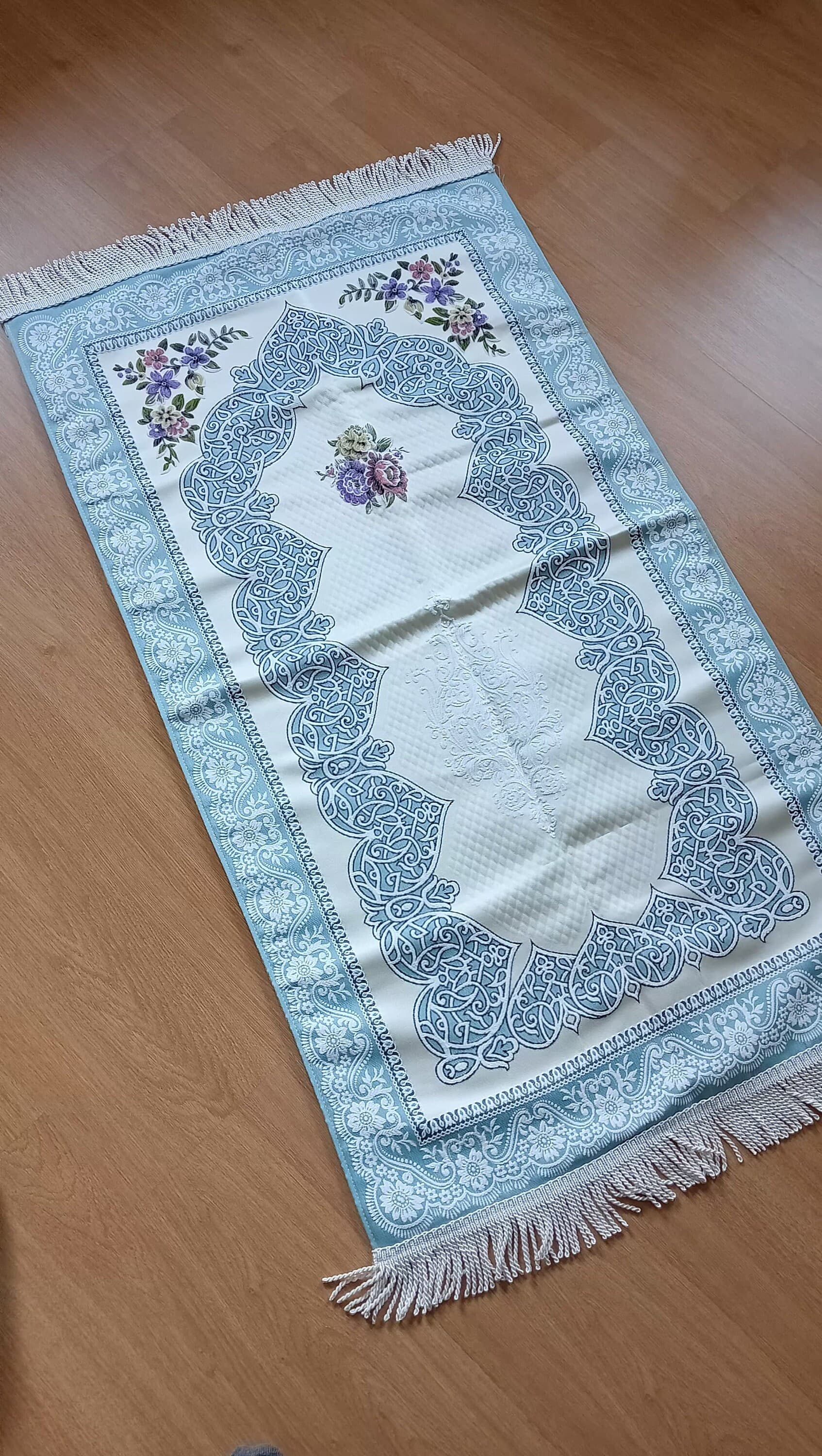 Blue Chenille Prayer Mat: Islamic Sajadah, Muslim Gift - image 4